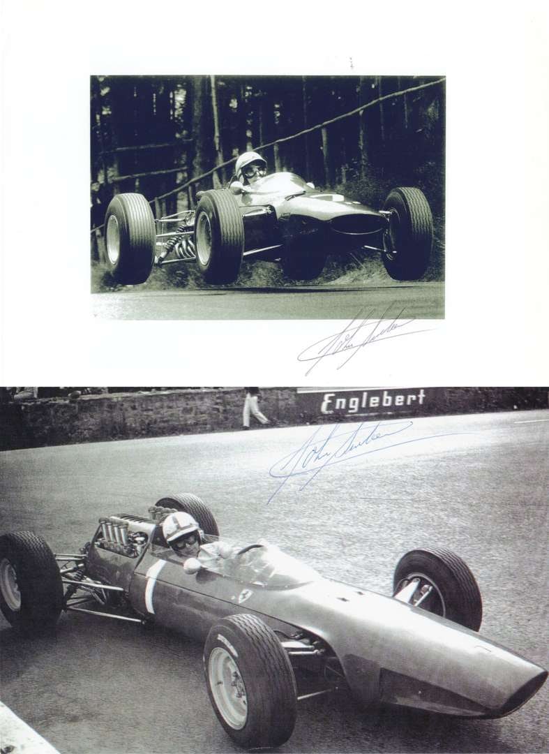 SURTEES: Images of John Surtees racing a Ferrari 512, 1965 Formula 1 season. Surtees signatures (1 of 3)