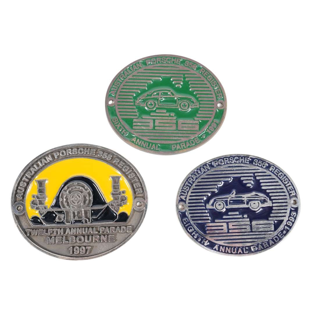 356 REGISTER: Three 1990s Australian Porsche 356 Register Annual Parade badges. Years 1991, 1993 & 1 (1 of 1)