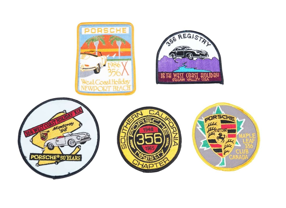 PORSCHE: Five Porsche cloth badges for American and Canadian Porsche clubs: PORSCHE: Five Porsche cloth badges for American and Canadian Porsche clubs, predominantly for the 356 Registry; largest cloth badge measures 10cm in diameter.
