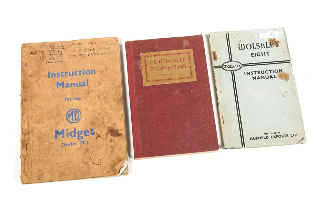AUTOMOBILES: Three books detailing various aspects of cars. MG Midget & Wolseley Manuals (1 of 4)
