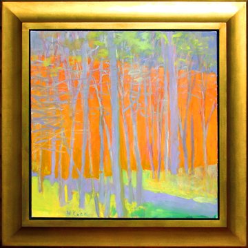 WOLF KAHN OIL PAINTING: Title: Gray Trunks Against Orange Medium/Date: Oil on canvas, 2005-83 Size: 32 x 32 inches 86.4 x 86.4 cm Signed: Signed Provenance: Provenance: Acquired from the Artist; Gallery Camino Real, Boca