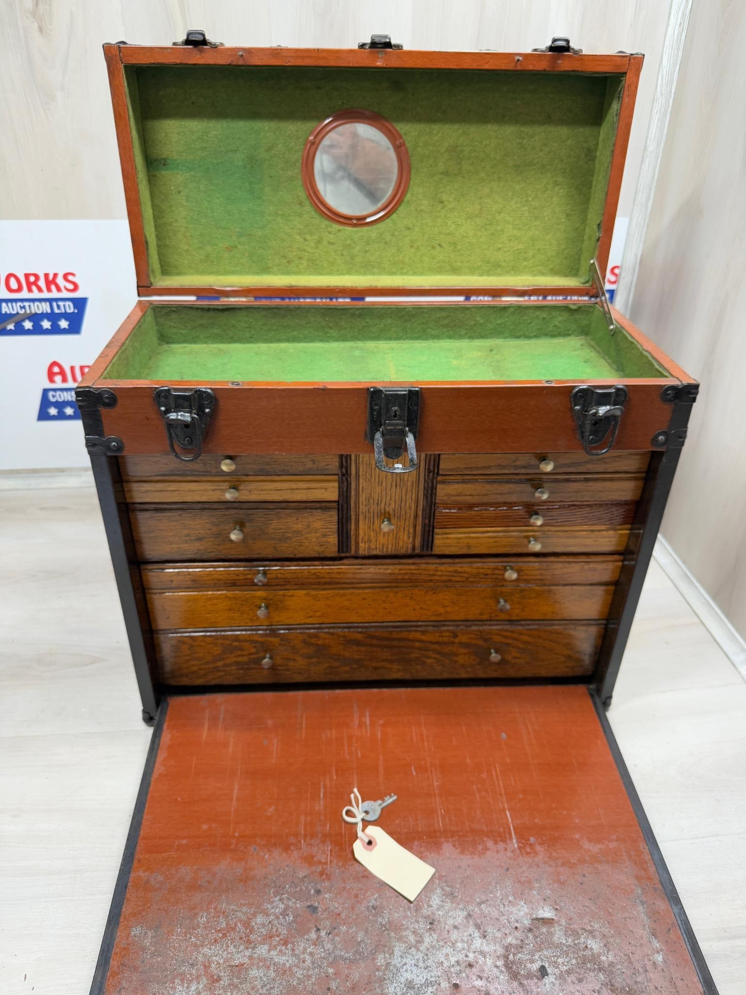 VINTAGE "STAR" MACHINIST CHEST, 8 OAK DRAWERS, KEY, Ca: 1940 (1 of 8)
