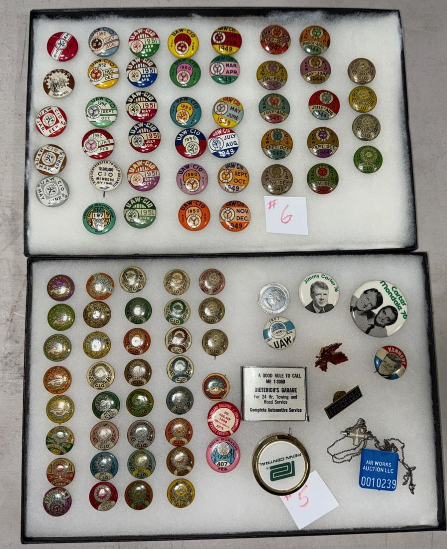 2- Display cases with asst. pinback buttons, most appear original (1 of 3)