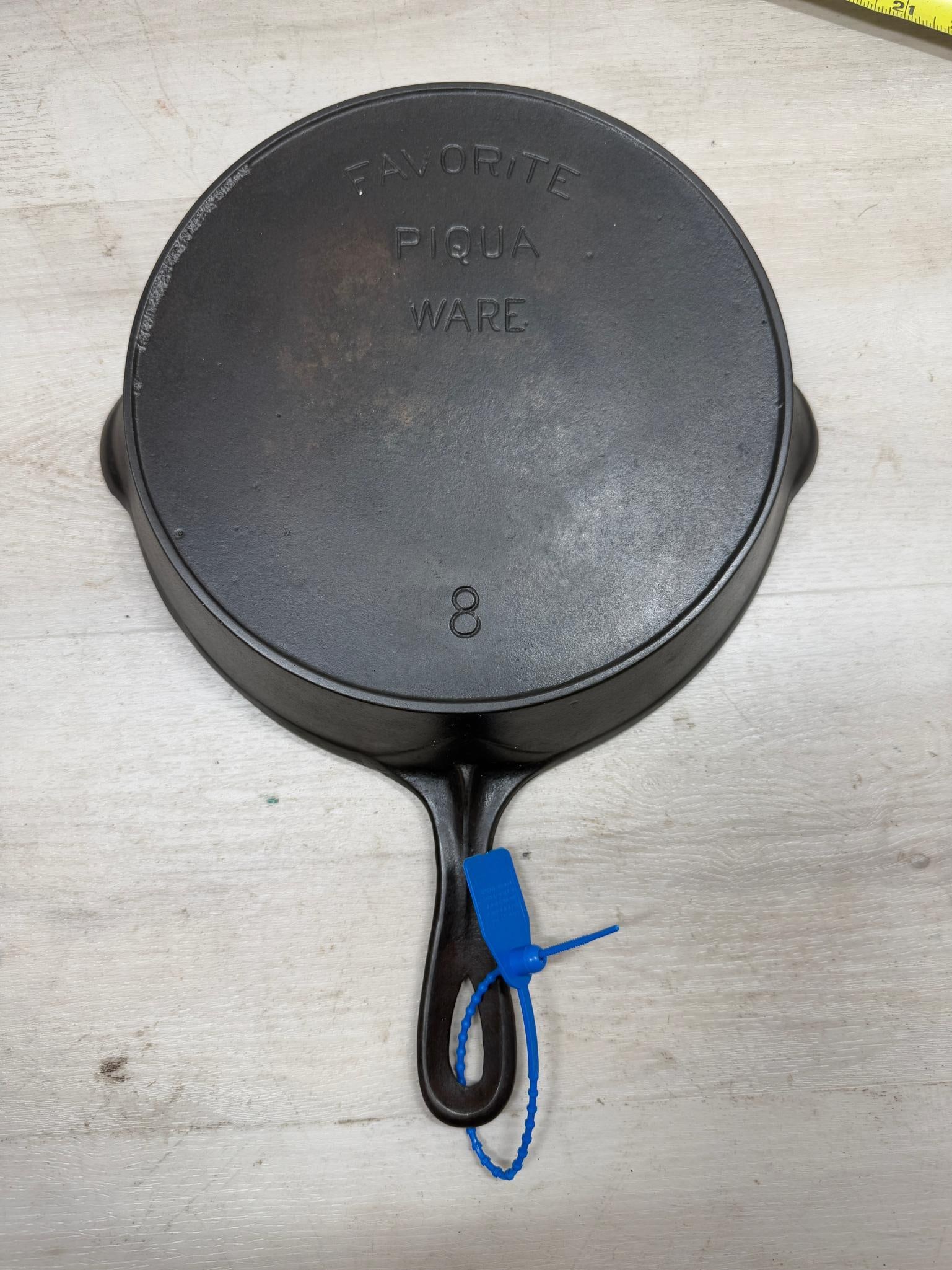 Favorite Piquaware no. 8 Cast Iron Skillet w/ heat ring, Block logo: Load-out Pick up for all online purchases for Antiques & collectibles is Monday, Tuesday, Wednesday, February 17th, 18th, 19th At our warehouse location. We do offer shipping on all items shippabl