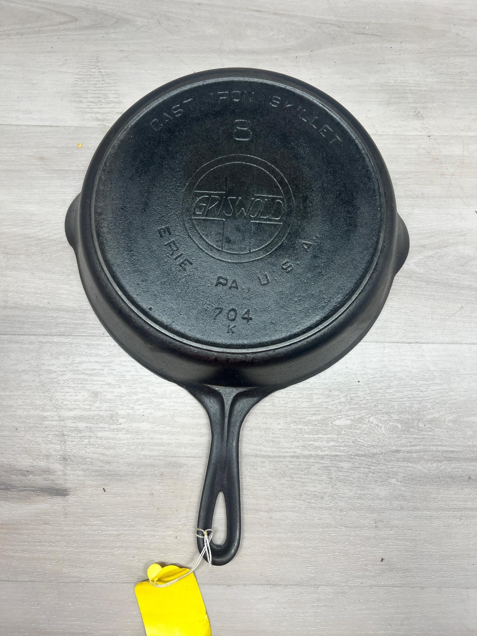 Griswold No. 8 Cast Iron Skillet, w/ Slant Block Logo, warped but sits flat: Load-out Pick up for all online purchases for Antiques & collectibles is Monday, Tuesday, Wednesday, February 17th, 18th, 19th At our warehouse location. We do offer shipping on all items shippabl