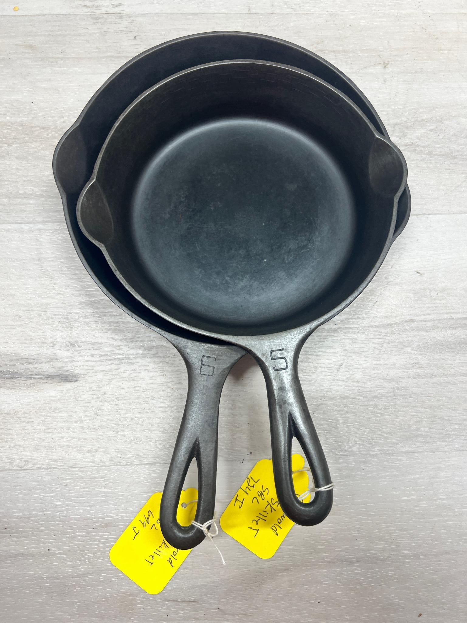 2- Griswold Small Block logo Cast Iron Skillets, nos. 5 and 6 (1 of 5)