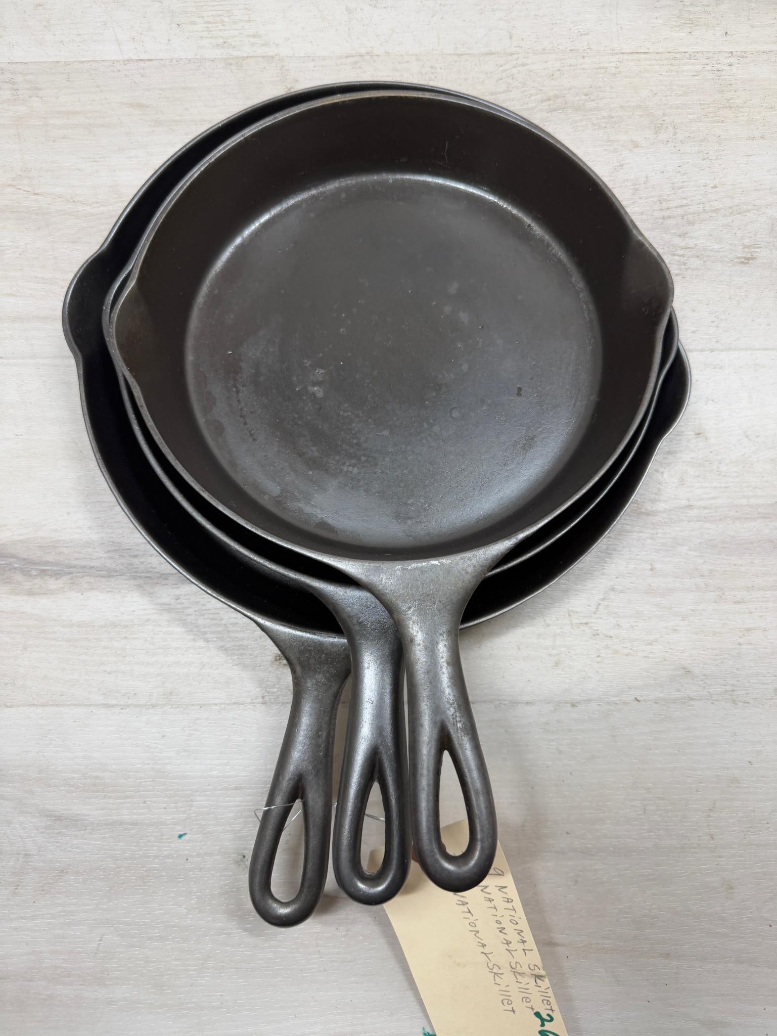 3- National Cast Iron skillets #7, # 8, & #9, all w/ heat rings (1 of 7)