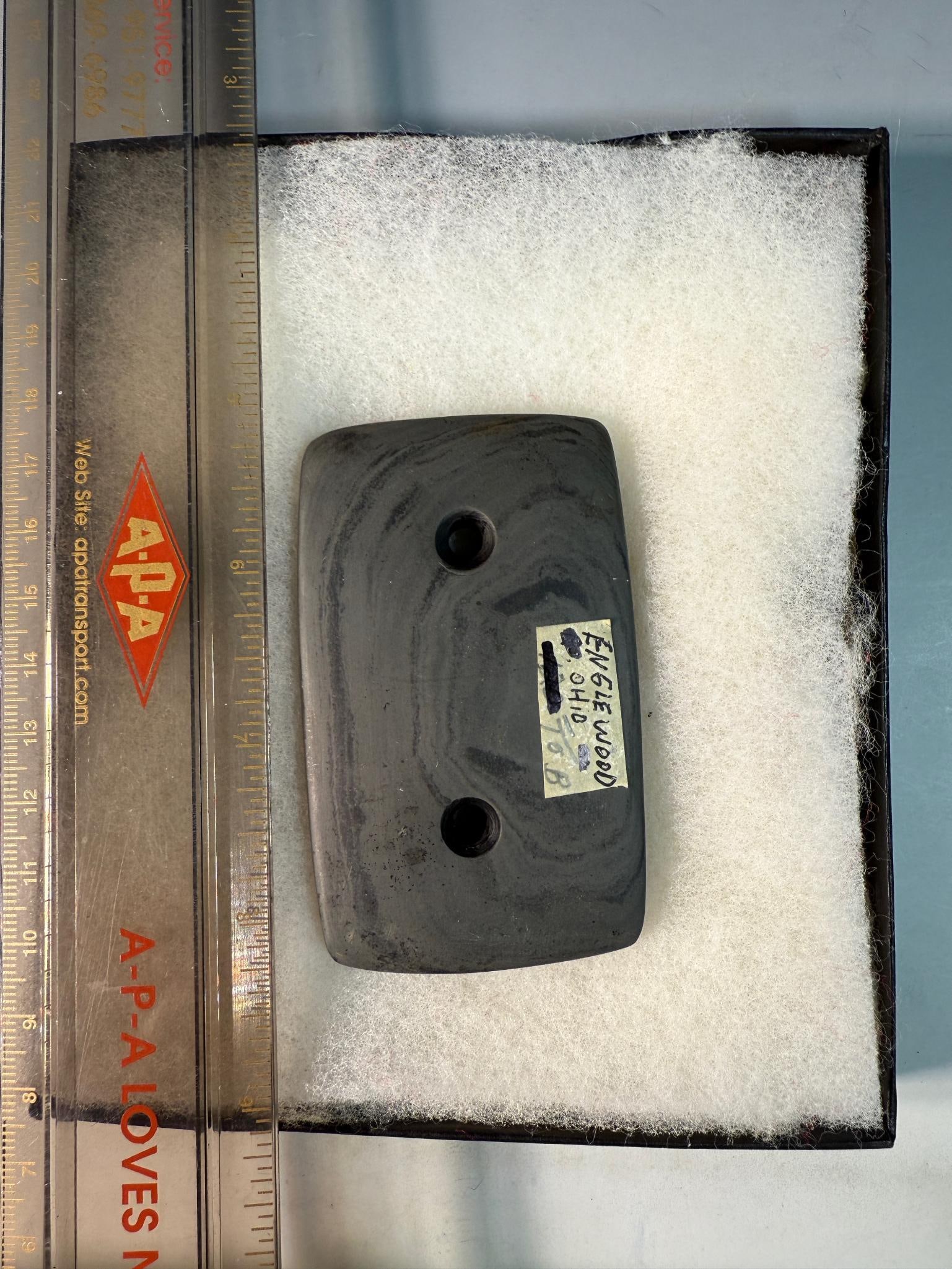 Two- Hole Gorget marked Englewood Ohio measures 3 1/4" (1 of 2)