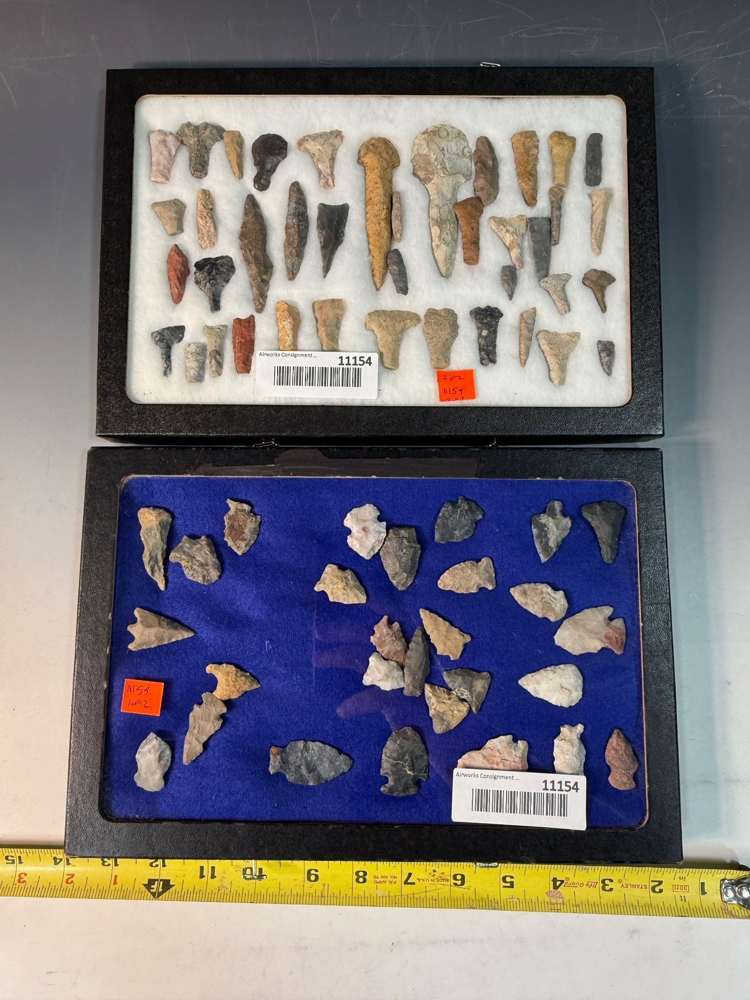 Framed artifacts, 2 frames including a frame of drills, largest measures 3 1/4" (1 of 5)