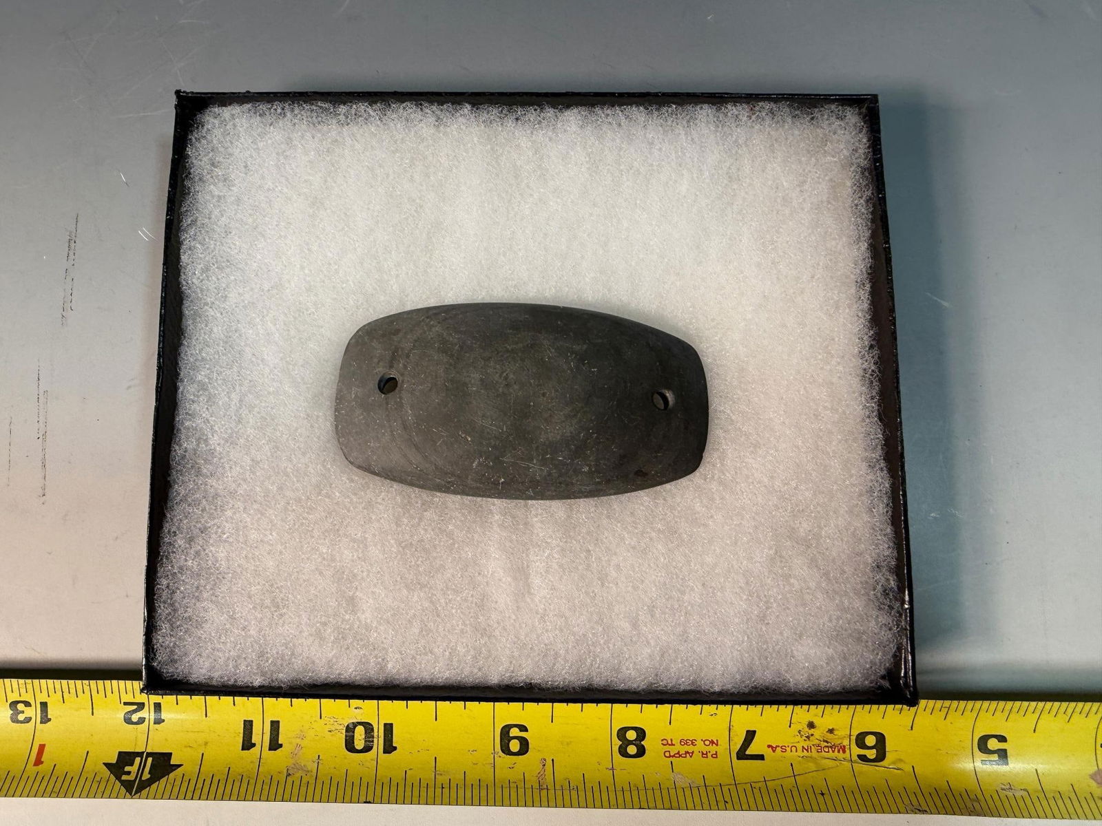 Two- hole Humped Gorget made from slate and measures 3 1/2" (1 of 3)