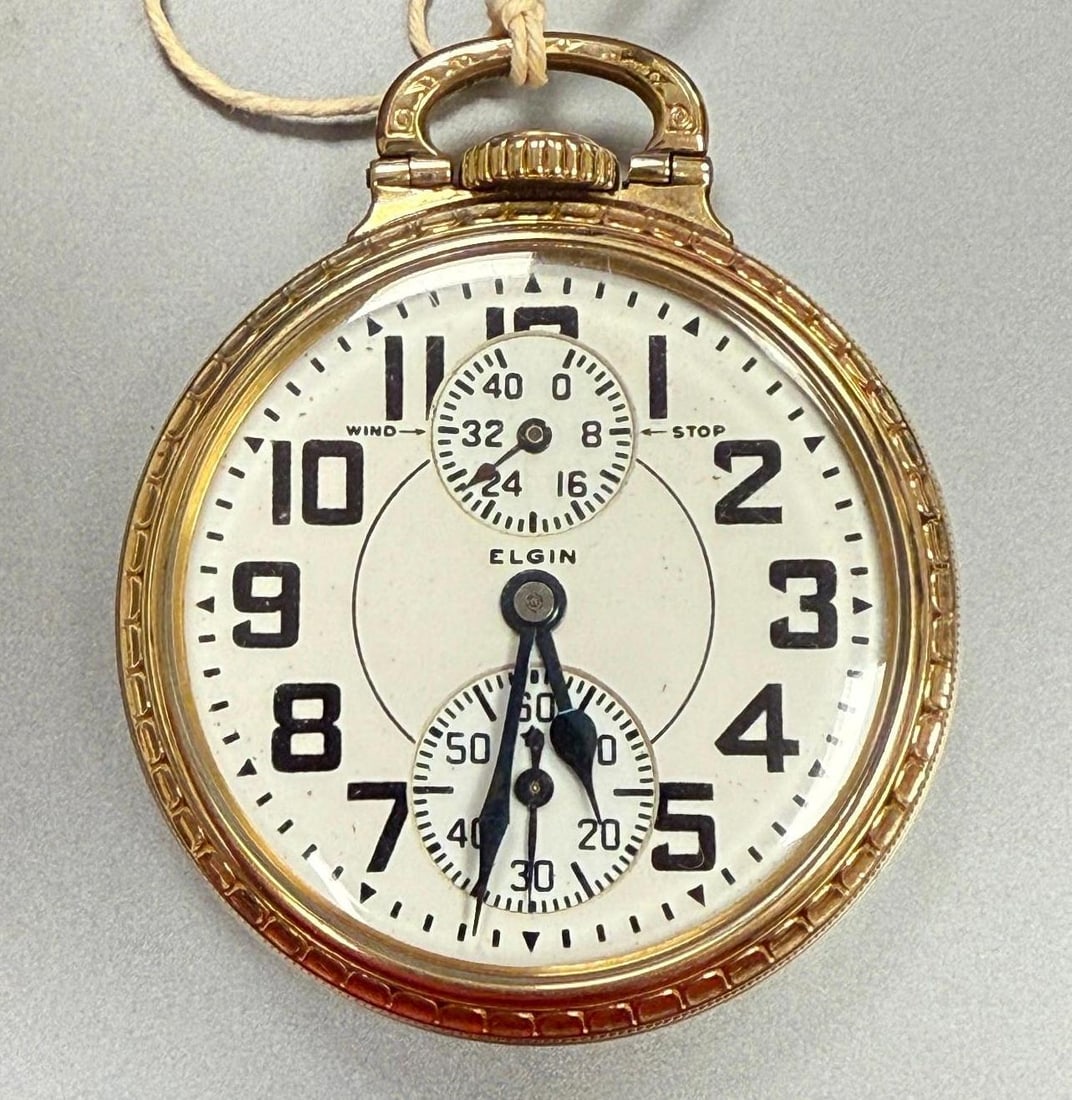 Elgin BW Raymond 21 Jewel Pocket Watch w/ wind indicator, SN34483664, 16S, hard to find watch, RUNS (1 of 8)