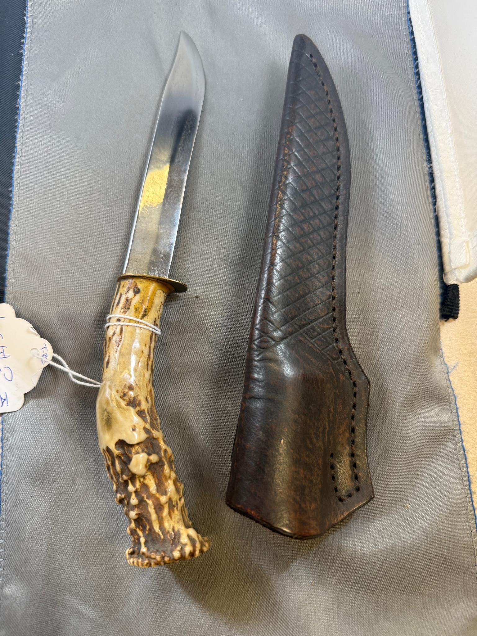 KEN WHITE CUSTOM FIXED BLADE w SHEATH WONDERFUL STAG HANDLE 1975: Load-out Pick up for all online purchases for Antiques & collectibles is Monday, Tuesday, Wednesday, February 17th, 18th, 19th At our warehouse location. We do offer shipping on all items shippabl