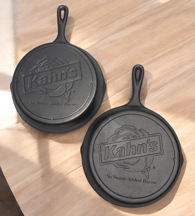 2- UNUSED NOS KAHN'S CAST IRON SKILLET WITH NO SUGAR ADDED BACON BRANDING: Load-out Pick up for all online purchases for Antiques & collectibles is Monday, Tuesday, Wednesday, February 23rd, 24th, 25th At our shipper's location. We do offer shipping on all items