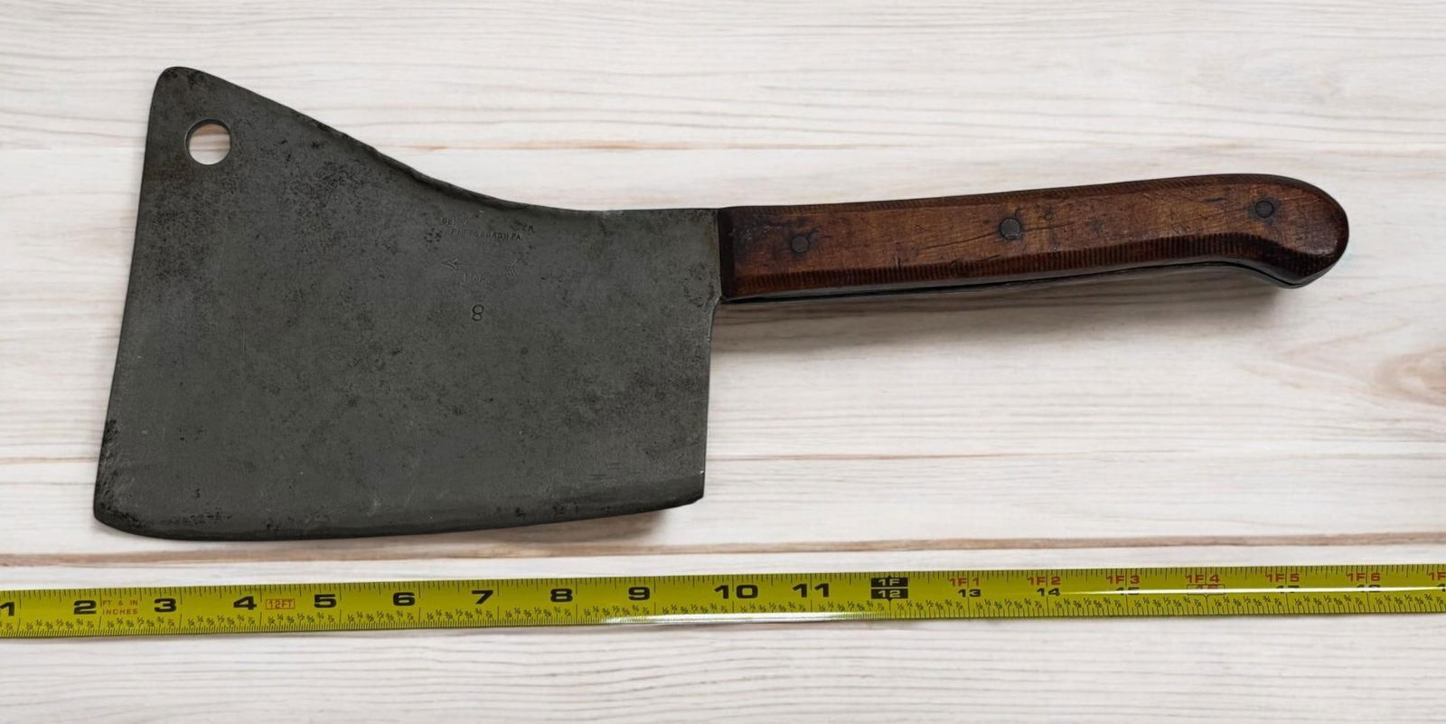 ANTIQUE BERNARD GLOEKLER # 8 HEAVY MEAT CLEAVER PITTSBURGH PA, 16 INCHES OVERALL LENGTH (1 of 6)