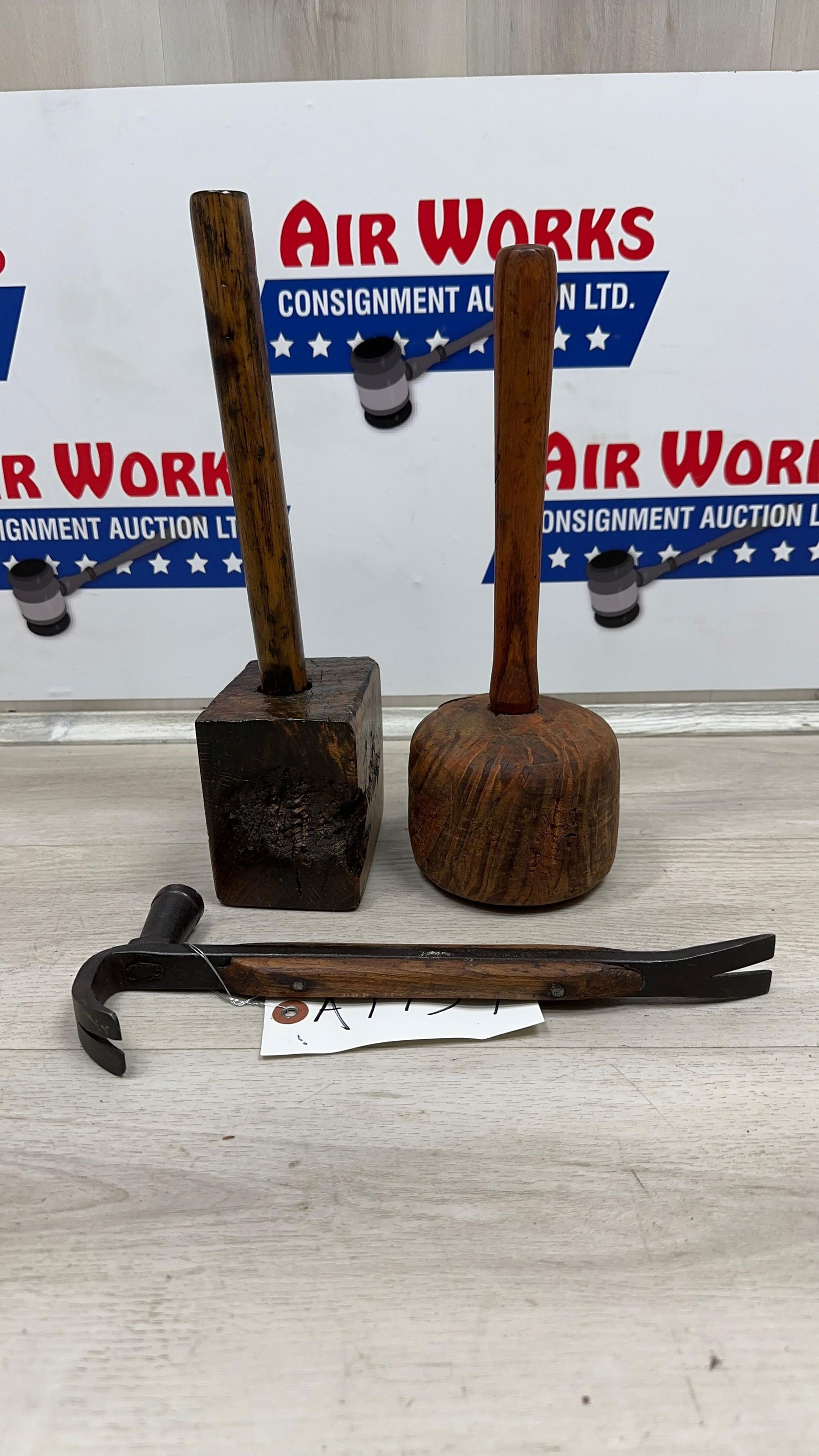PRIMITIVE WOOD MALLETS AND EARLY STAMPED CLAW HAMMER: Load-out Pick up for all online purchases for Antiques & collectibles is Monday, Tuesday, Wednesday, February 23rd, 24th, 25th At our shipper's location. We do offer shipping on all items shippabl