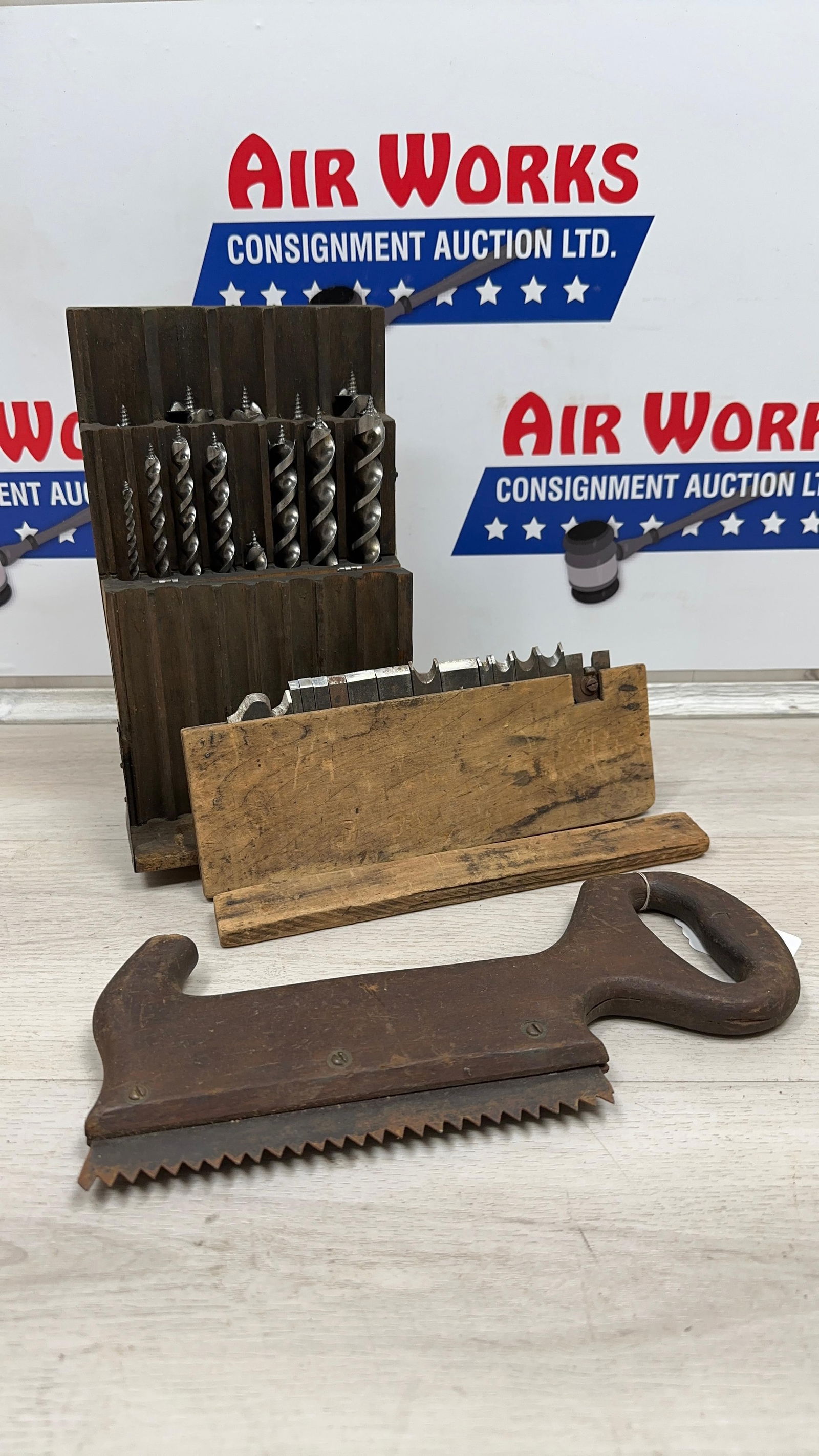 WINCHESTER AUGER BITS, MOULDER INSERTS AND UNUSUAL TOOTH SAW: Load-out Pick up for all online purchases for Antiques & collectibles is Monday, Tuesday, Wednesday, February 23rd, 24th, 25th At our shipper's location. We do offer shipping on all items