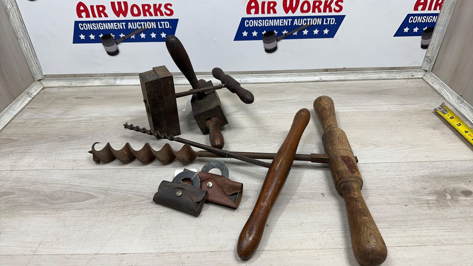 EARLY WOOD AUGERS, BUTT GAUGES, AND WOOD TAP AND DIE: Load-out Pick up for all online purchases for Antiques & collectibles is Monday, Tuesday, Wednesday, February 23rd, 24th, 25th At our shipper's location. We do offer shipping on all items