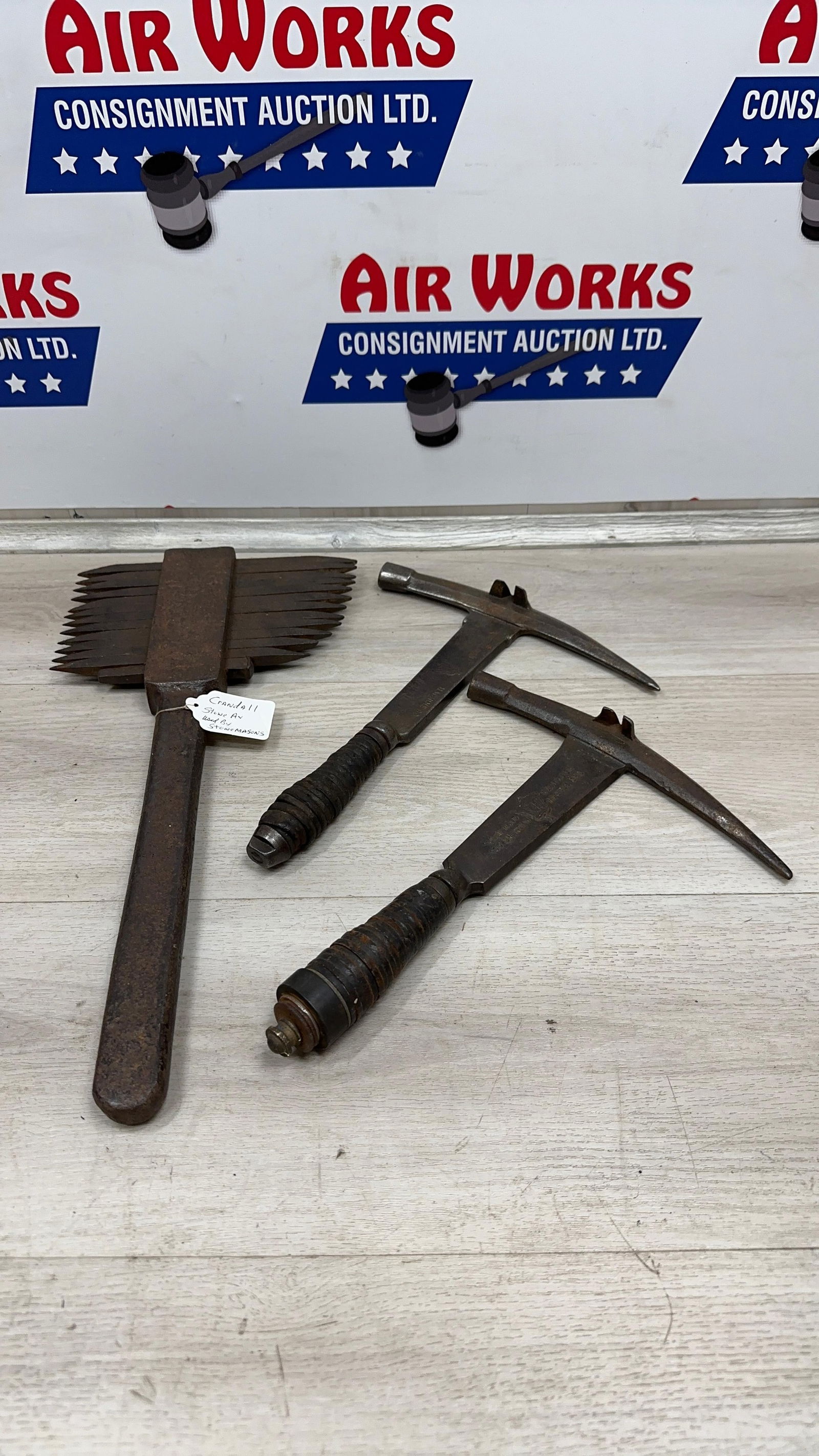 PAIR OF BELDEN SLATE ROOF HAMMERS AND MASON CHISEL HAMMER: Load-out Pick up for all online purchases for Antiques & collectibles is Monday, Tuesday, Wednesday, February 23rd, 24th, 25th At our shipper's location. We do offer shipping on all items