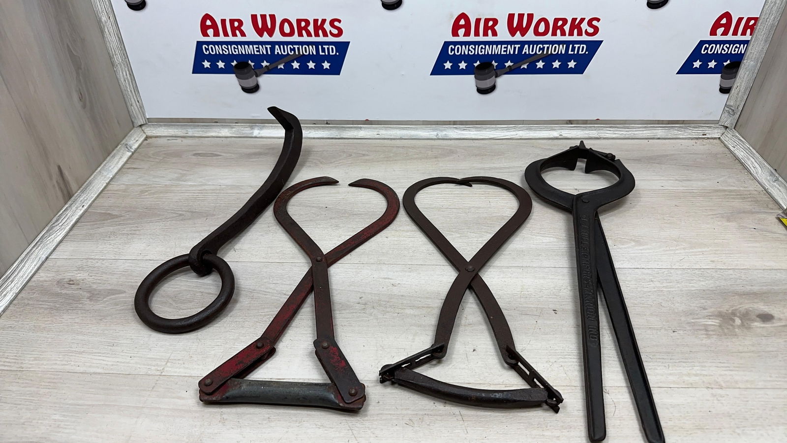 ASSORTED ICE TONGS AND HOOKS: Load-out Pick up for all online purchases for Antiques & collectibles is Monday, Tuesday, Wednesday, February 23rd, 24th, 25th At our shipper's location. We do offer shipping on all items