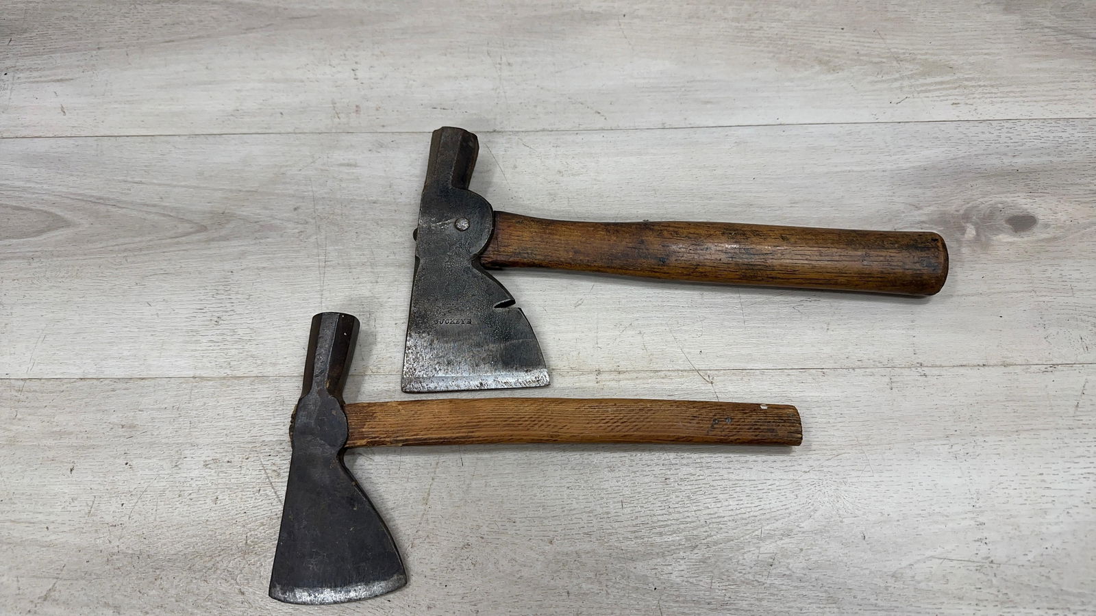 PAIR OF CARPENTERS HATCHETS. 1 IS MARKED BUCKEYE (1 of 7)