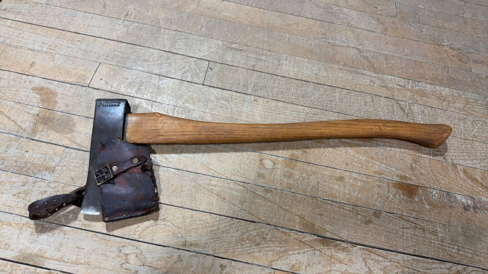 NORDLUND AXE WITH LEATHER SHEATH. INCOMPLETE: Load-out Pick up for all online purchases for Antiques & collectibles is Monday, Tuesday, Wednesday, February 23rd, 24th, 25th At our shipper's location. We do offer shipping on all items