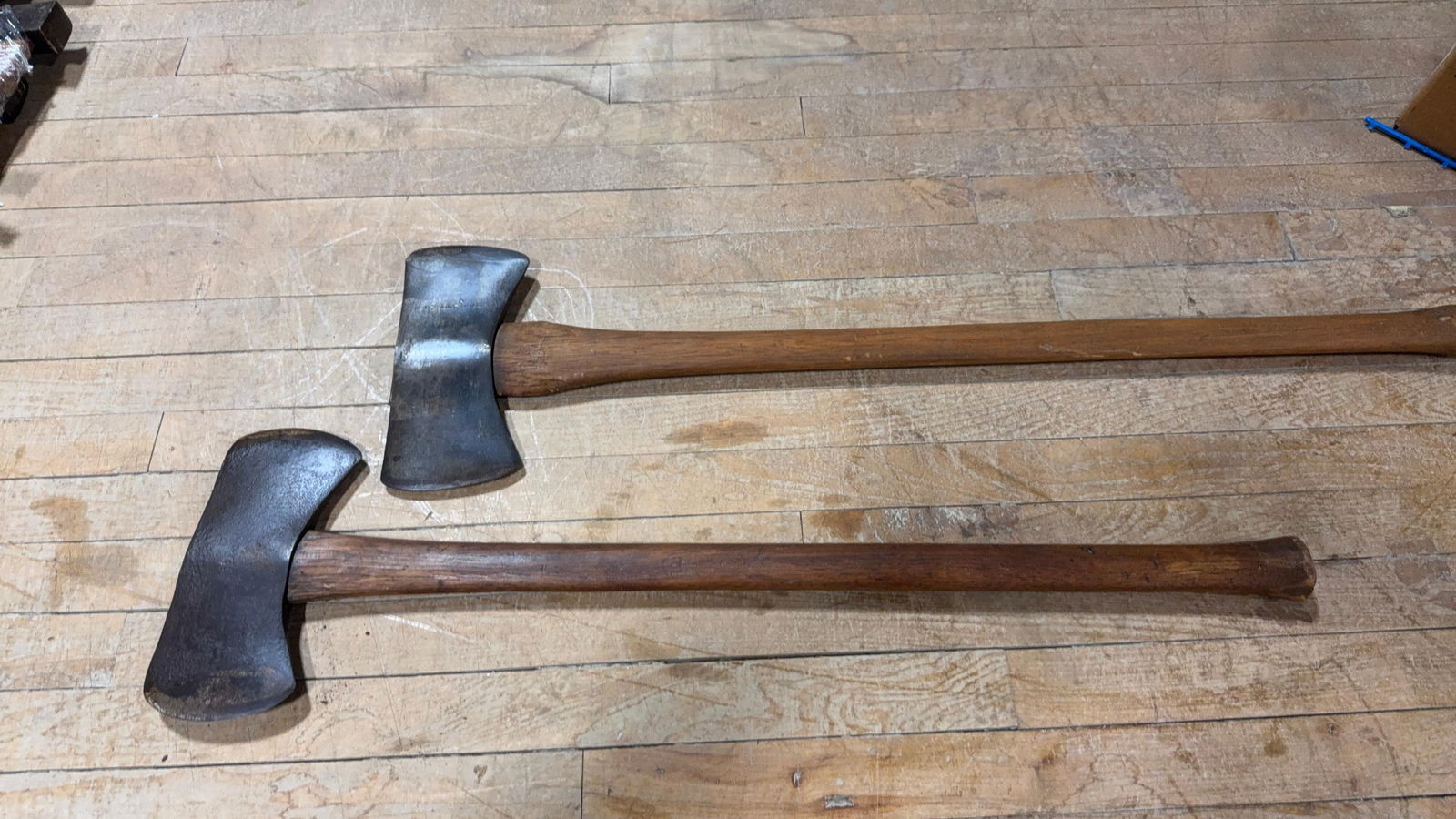 PAIR OF DOUBLE BIT AXES. 1 MARKED: Load-out Pick up for all online purchases for Antiques & collectibles is Monday, Tuesday, Wednesday, February 23rd, 24th, 25th At our shipper's location. We do offer shipping on all items