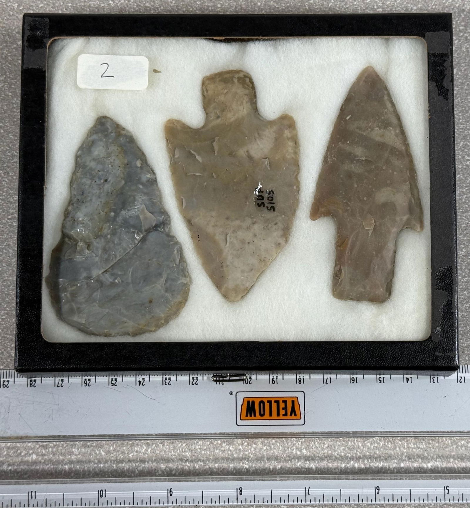 Flintridge Adena Artifacts - 3 in frame, largest is 3 1/4" and is broken and glued (1 of 4)