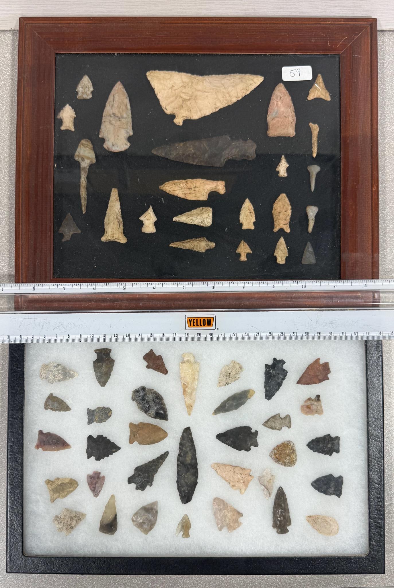 Arrowheads and Artifacts 2 frames w/ nice mix of Birdpoints and Drills (1 of 5)