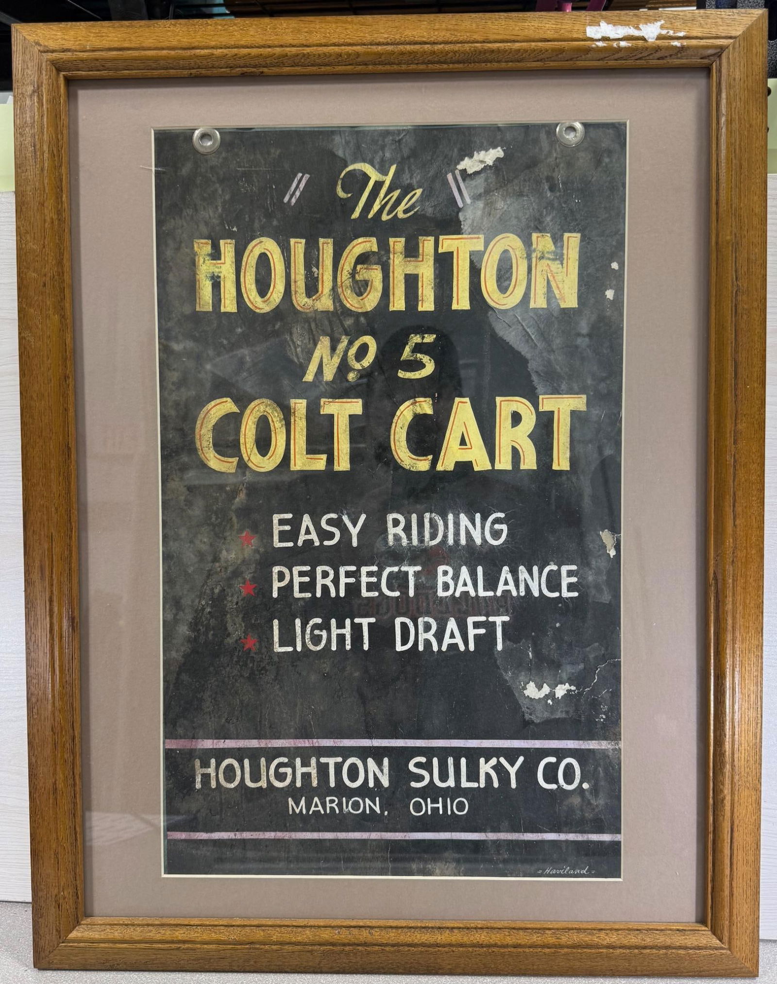Houghton No 5 Colt Cart Cardboard- Framed Advertising Sign, Marion Ohio, Wood Frame, approx. 21 x 27 (1 of 6)