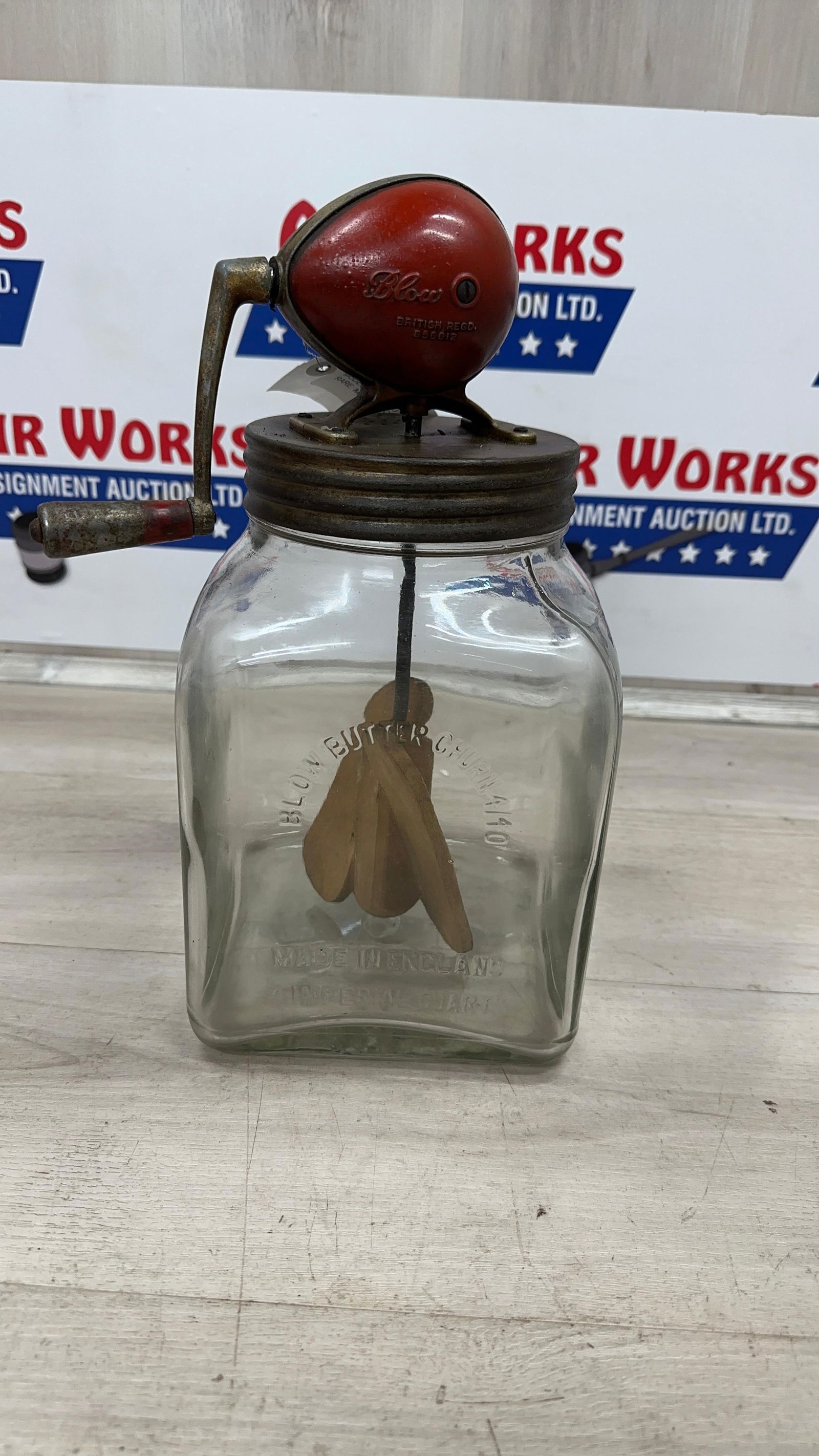 BLOW GLASS BUTTER CHURN. MADE IN ENGLAND MODEL 4/40 (1 of 4)