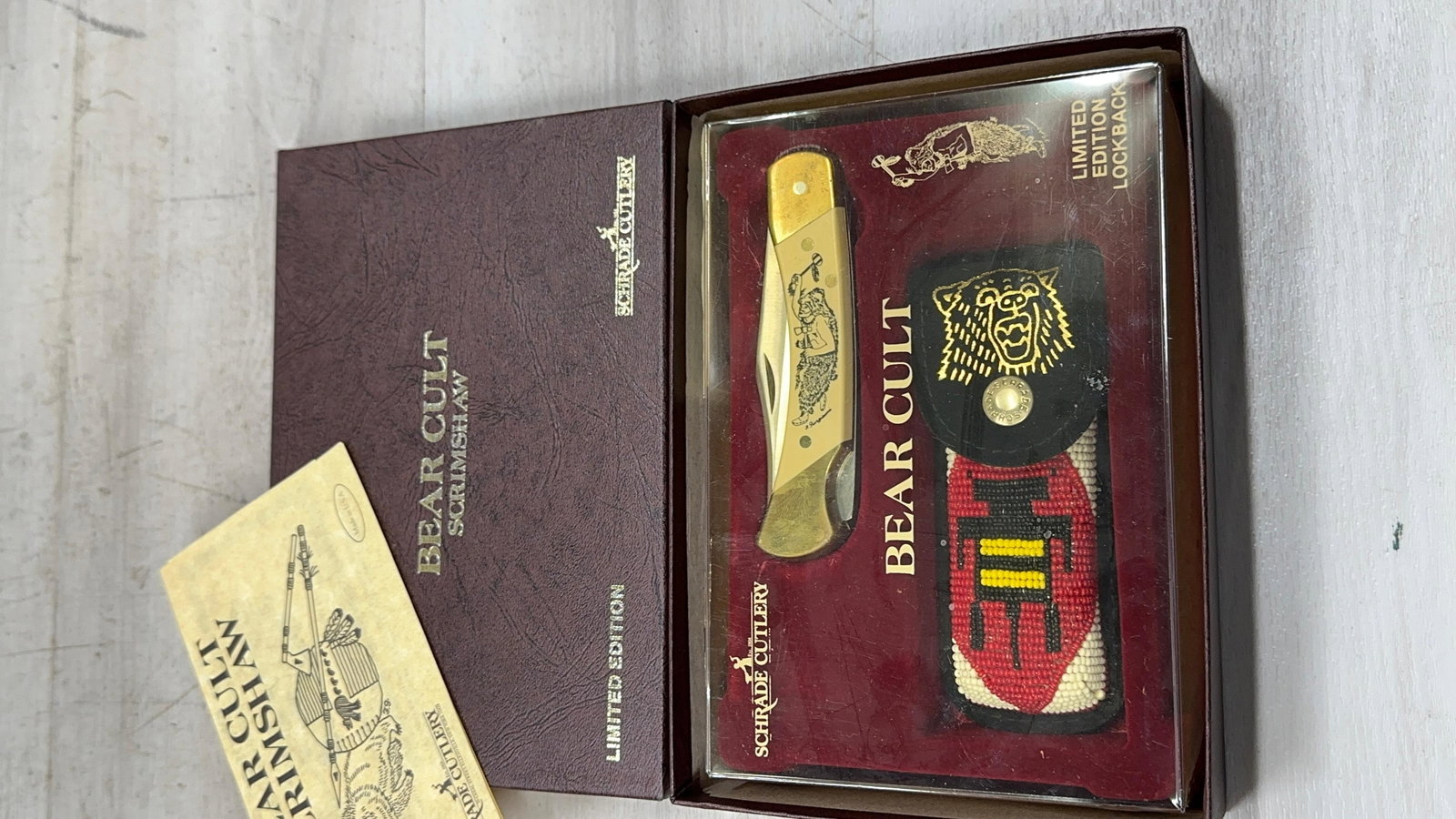 BEAR CULT SCRIMSHAW LOCKBACK AND SHEATH: Load-out Pick up for all online purchases for Antiques & collectibles is Monday, Tuesday, Wednesday, February 23rd, 24th, 25th At our shipper's location. We do offer shipping on all items shippabl