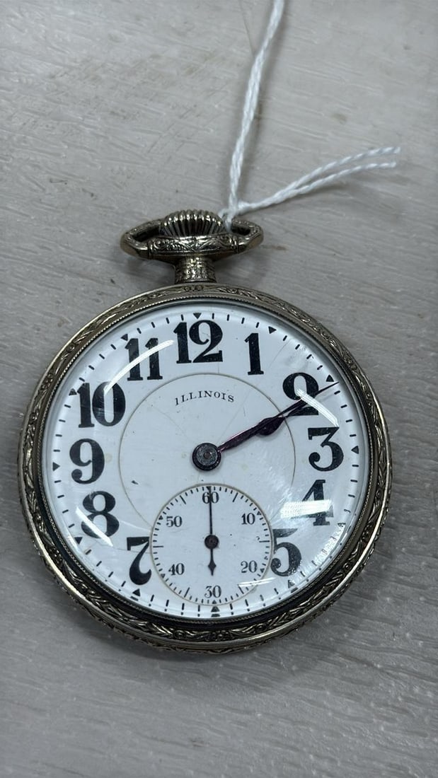 Illinois Bunn Special Pocket Watch, 21 Jewels, Serial No. 3417843: This is an Illinois Bunn Special pocket watch featuring 21 jewels, a mechanical open-face movement, nickel case material, white dial with Arabic numerals, spade hands, adjusted to temperature and posi