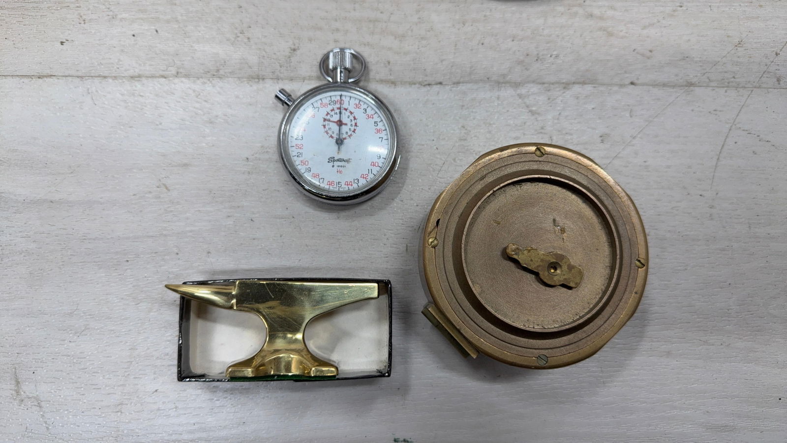VINTAGE COMPASS, MINI VISE, STOPWATCH: Load-out Pick up for all online purchases for Antiques & collectibles is Monday, Tuesday, Wednesday, February 23rd, 24th, 25th At our shipper's location. We do offer shipping on all items shippable wi