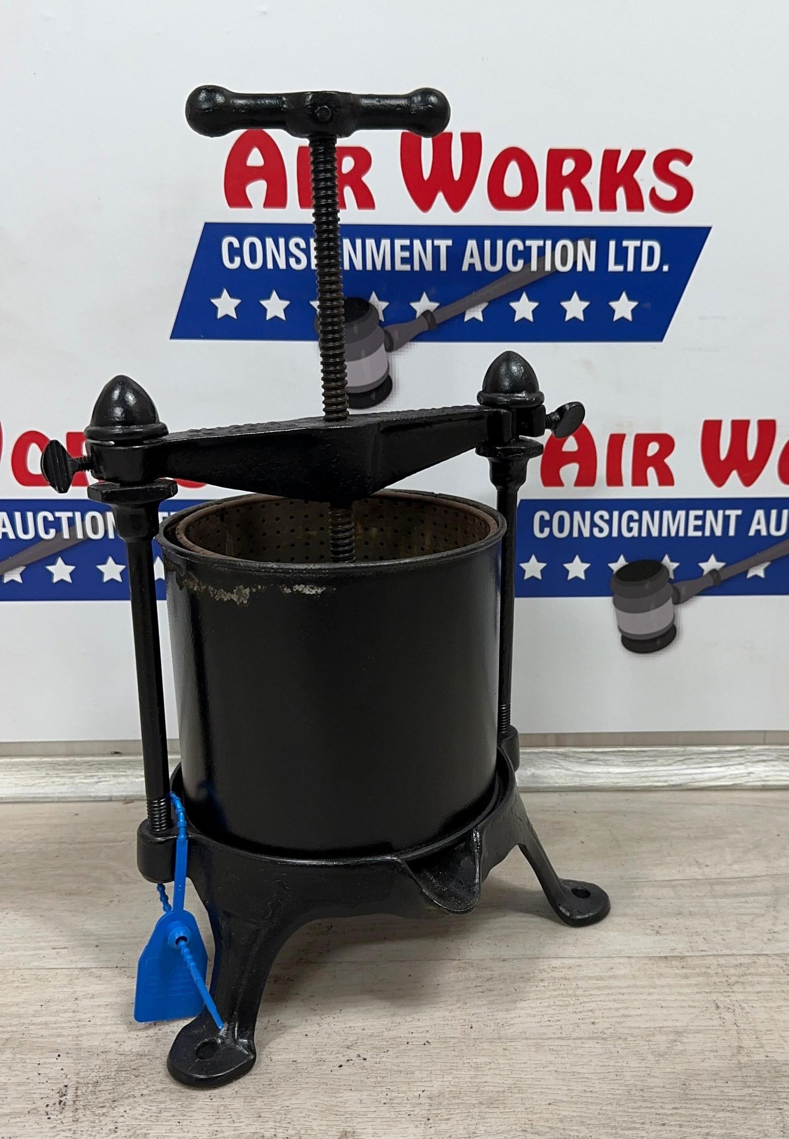 GRISWOLD SMALL FRUIT PRESS WITH SCREEN: Load-out Pick up for all online purchases for Antiques & collectibles is Monday, Tuesday, Wednesday, February 23rd, 24th, 25th At our shipper's location. We do offer shipping on all items shippable wi