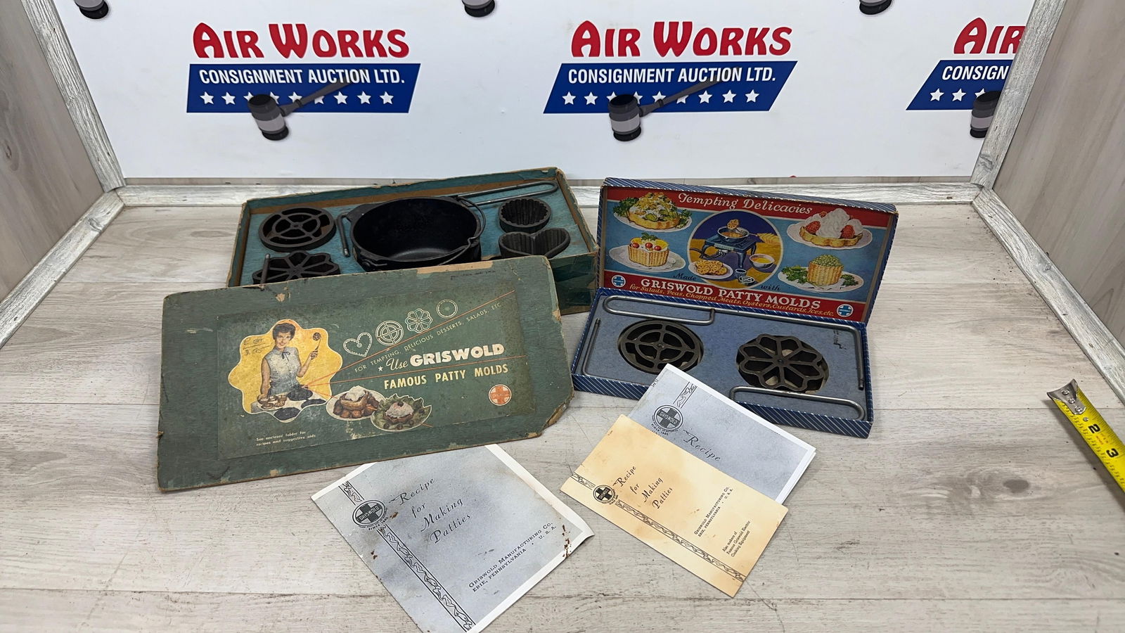 GRISWOLD NO. 1 AND NO. 2 PATTY MOLD SETS.: Load-out Pick up for all online purchases for Antiques & collectibles is Monday, Tuesday, Wednesday, February 23rd, 24th, 25th At our shipper's location. We do offer shipping on all items shippable wi