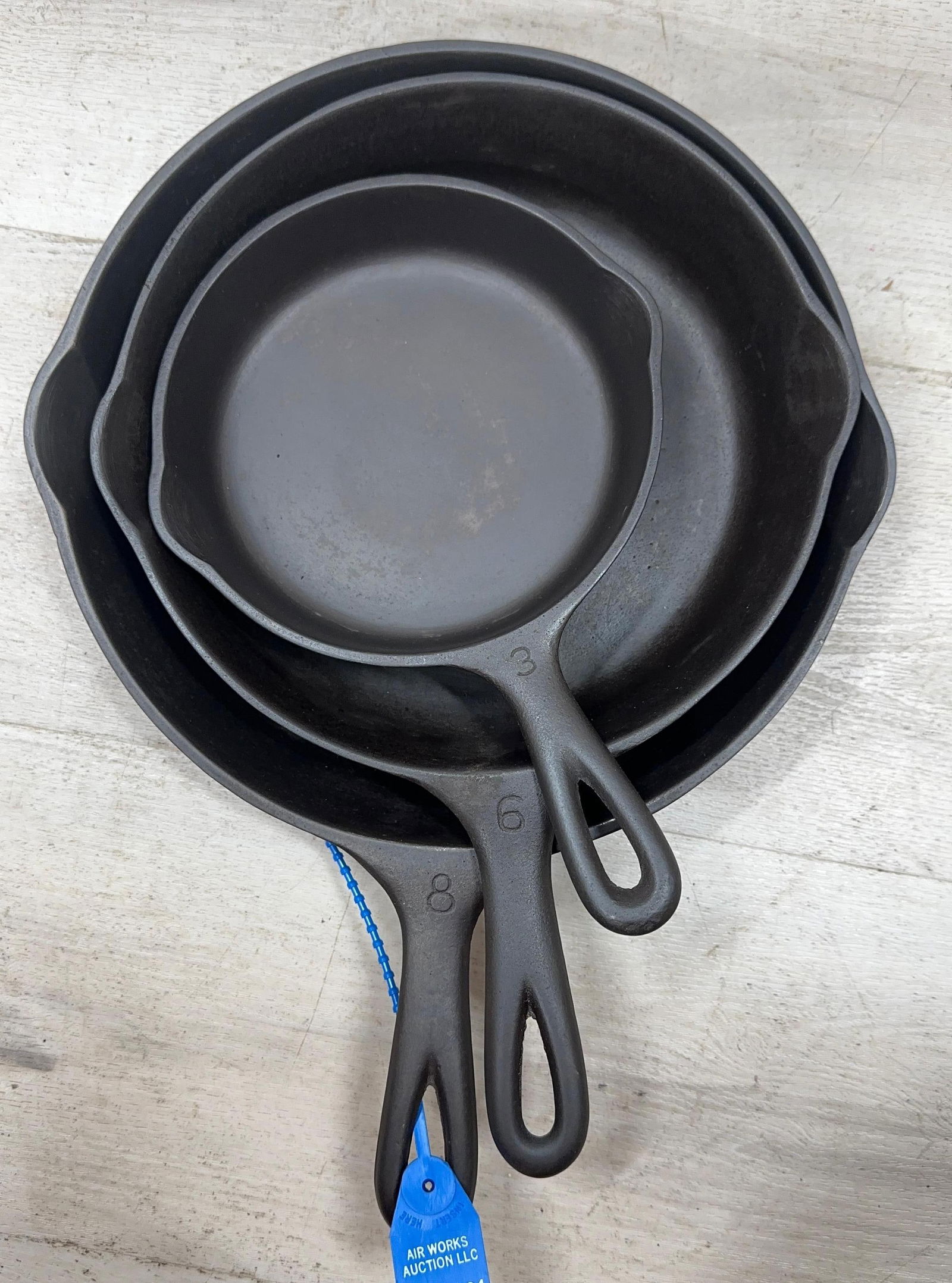SET OF 3 WAGNER SKILLETS #3, 6 AND 8: Load-out Pick up for all online purchases for Antiques & collectibles is Monday, Tuesday, Wednesday, February 23rd, 24th, 25th At our shipper's location. We do offer shipping on all items shippable wi