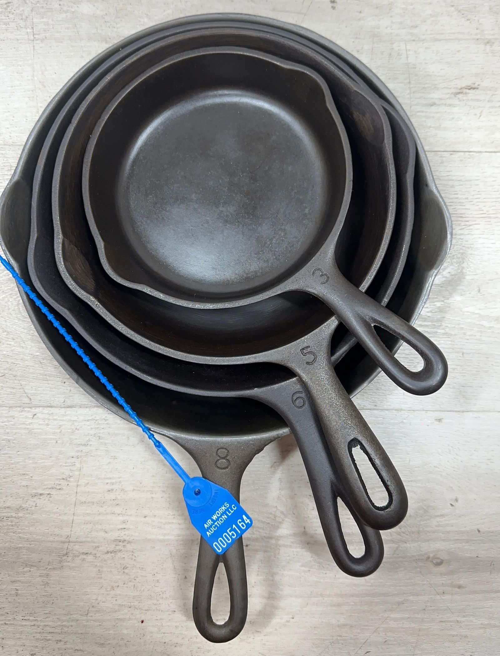 SET 4 WAGNER SKILLETS #3, 5, 6 AND 8: Load-out Pick up for all online purchases for Antiques & collectibles is Monday, Tuesday, Wednesday, February 23rd, 24th, 25th At our shipper's location. We do offer shipping on all items shippable wi