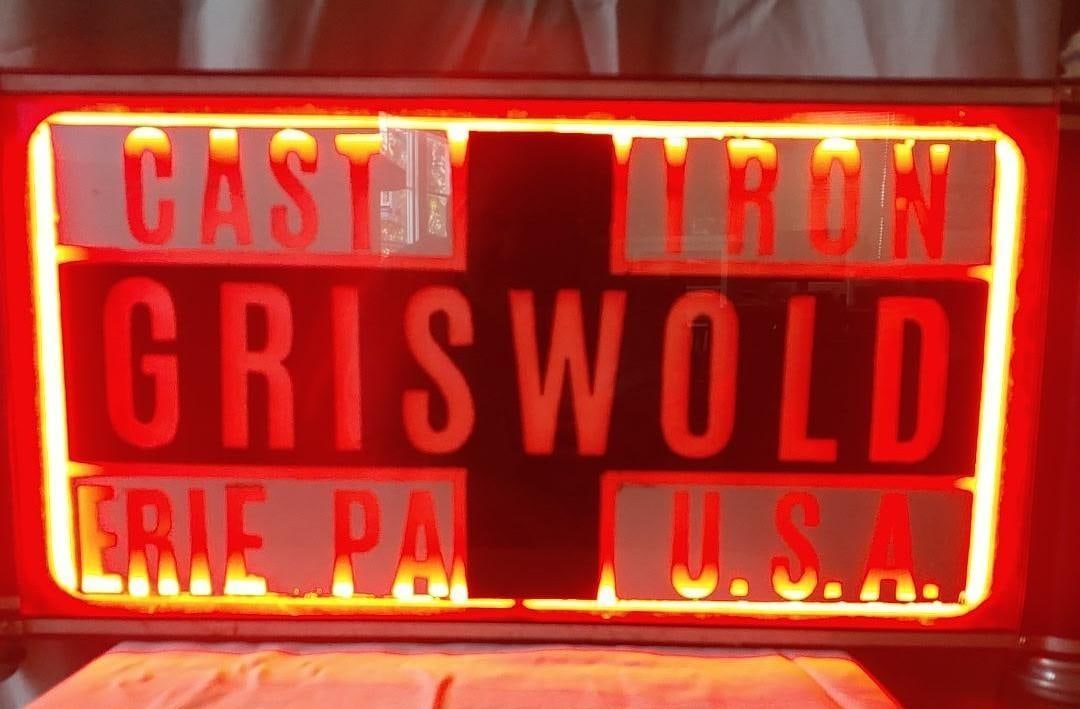 RARE!! GRISWOLD LIGHT UP SIGN. 23" wide x 12" tall X5.5" deep: Load-out Pick up for all online purchases for Antiques & collectibles is Monday, Tuesday, Wednesday, February 23rd, 24th, 25th At our shipper's location. We do offer shipping on all items shippable wi