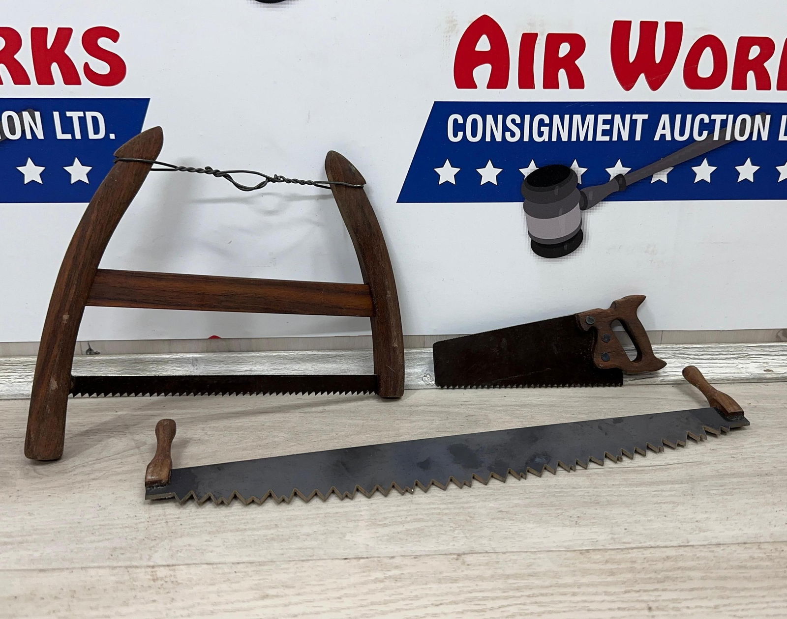 SET OF 3 SALESMAN SAMPLE SIZE SAWS: Load-out Pick up for all online purchases for Antiques & collectibles is Monday, Tuesday, Wednesday, February 23rd, 24th, 25th At our shipper's location. We do offer shipping on all items shippable wi