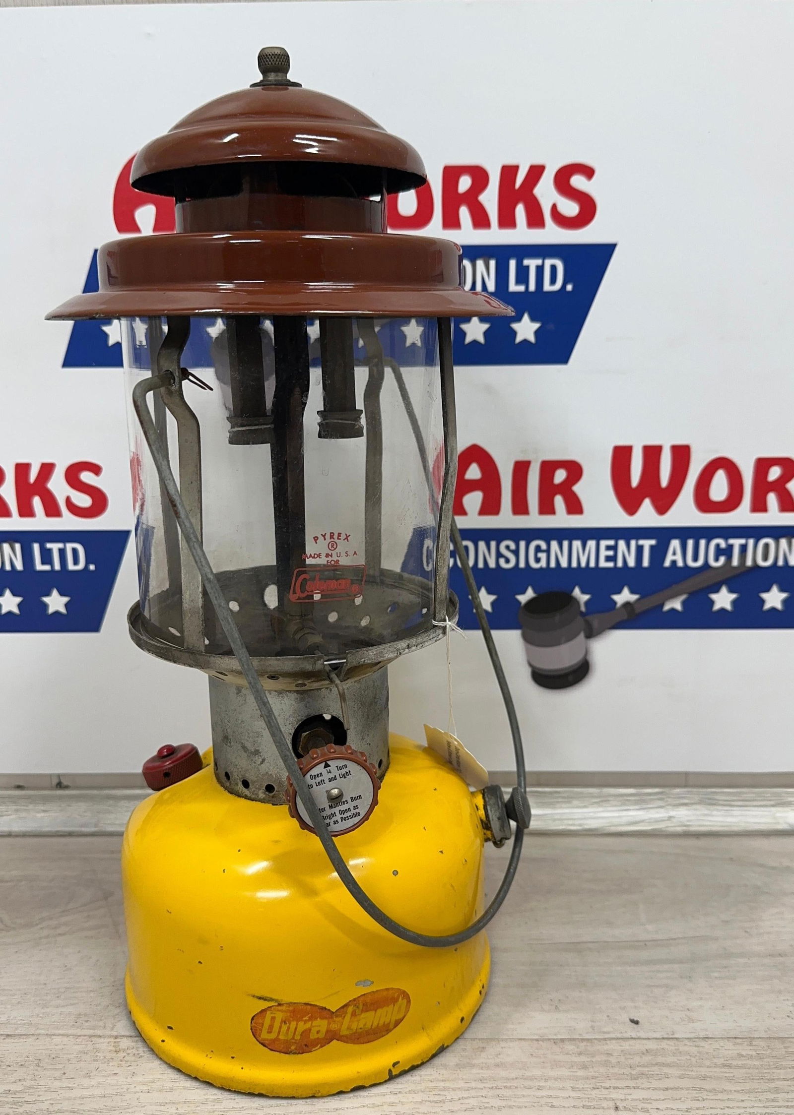 DURA-CAMP MODEL 732 YELLOW AND BROWN LANTERN: Load-out Pick up for all online purchases for Antiques & collectibles is Monday, Tuesday, Wednesday, February 23rd, 24th, 25th At our shipper's location. We do offer shipping on all items shippable wi