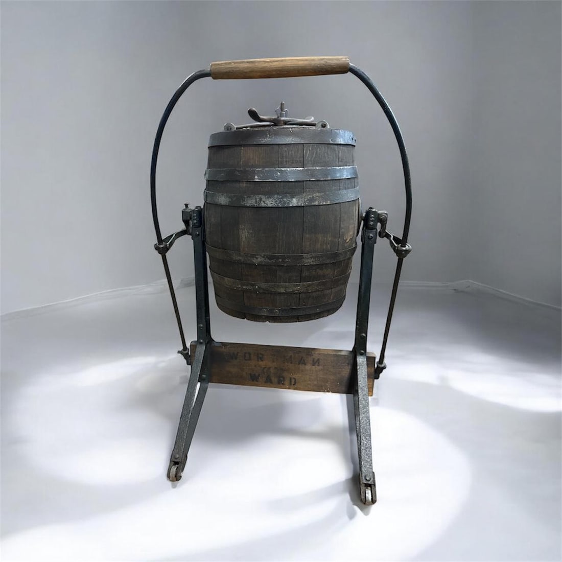 WORTMAN AND WARD BARREL BUTTER CHURN. BEAUTIFUL PIECE: Load-out Pick up for all online purchases for Antiques & collectibles is Monday, Tuesday, Wednesday, February 23rd, 24th, 25th At our shipper's location. We do offer shipping on all items shippable wi