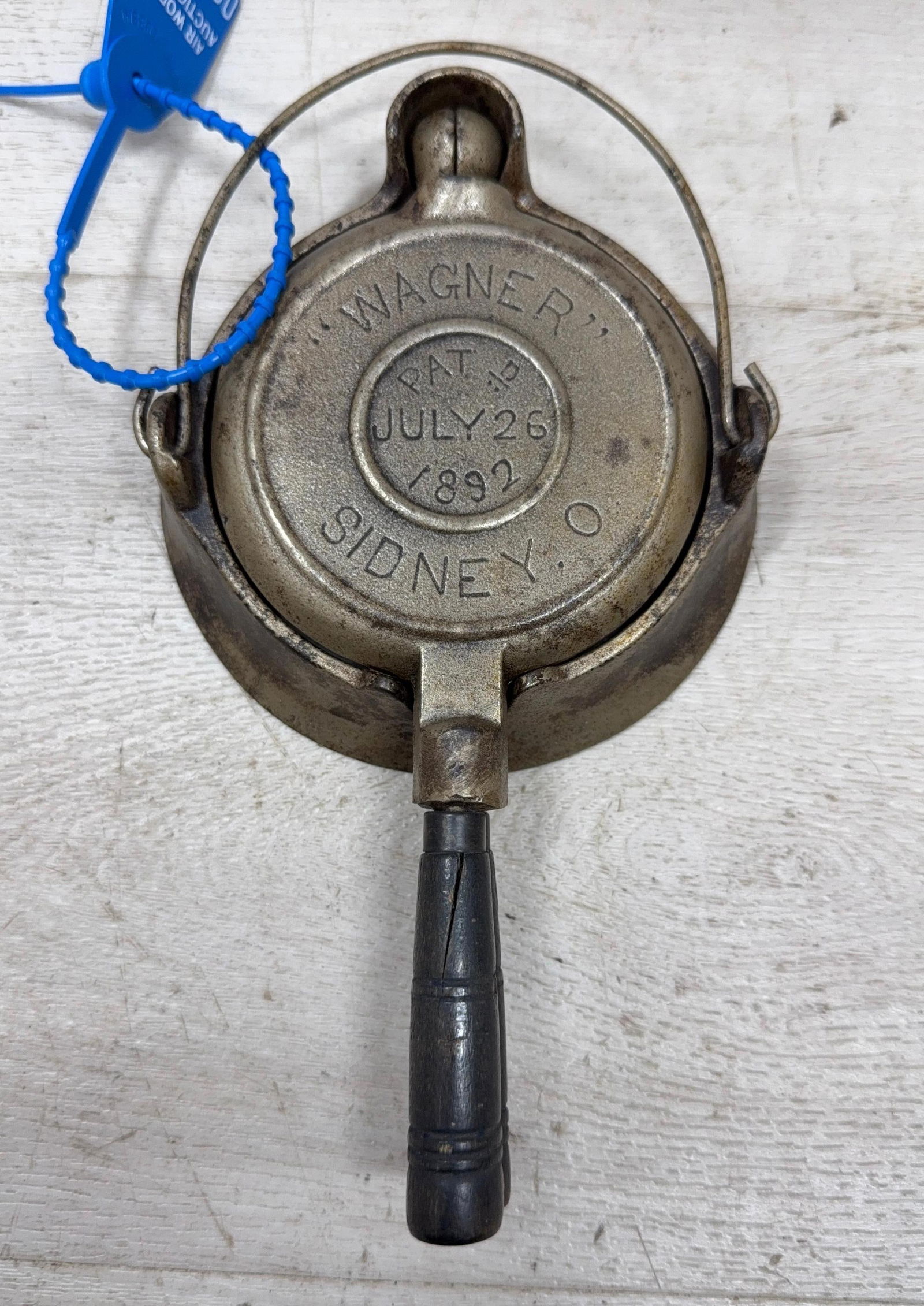WAGNER TOY CAST IRON WAFFLE IRON, PLATED: Load-out Pick up for all online purchases for Antiques & collectibles is Monday, Tuesday, Wednesday, February 23rd, 24th, 25th At our shipper's location. We do offer shipping on all items shippable wi