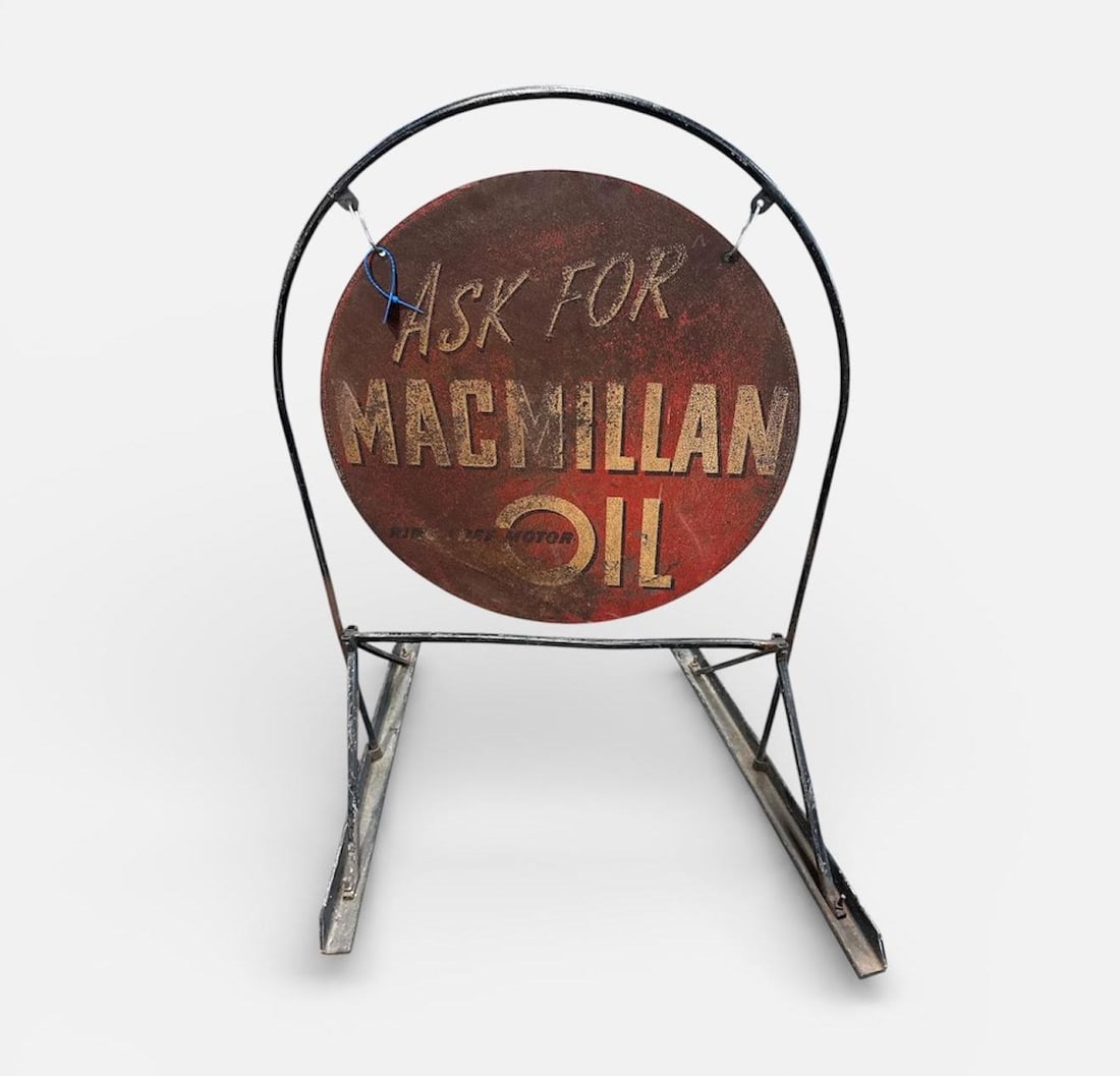 MACMILLAN METAL OIL SIGN: Load-out Pick up for all online purchases for Antiques & collectibles is Monday, Tuesday, Wednesday, February 23rd, 24th, 25th At our shipper's location. We do offer shipping on all items shippable wi