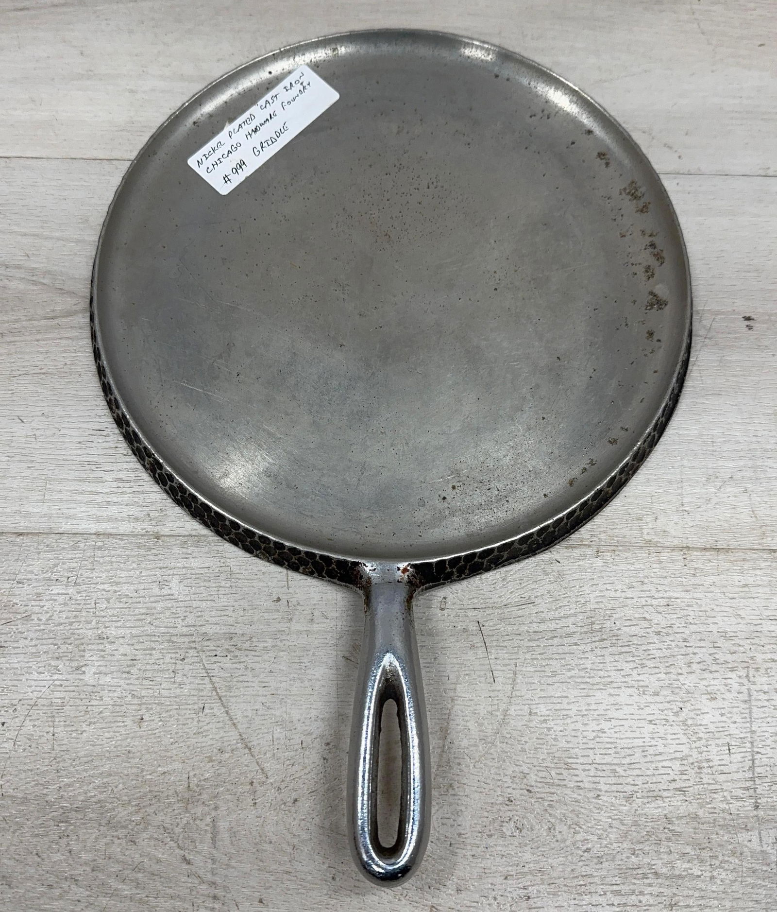CHROME PLATED CHICAGO HARDWARE FOUNDRY #999 HAMMERED GRIDDLE: Load-out Pick up for all online purchases for Antiques & collectibles is Monday, Tuesday, Wednesday, February 23rd, 24th, 25th At our shipper's location. We do offer shipping on all items shippable wi