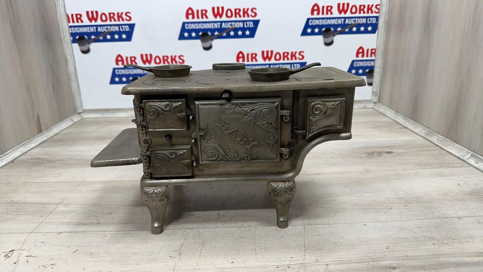 "BABY" CAST IRON STOVE.: Load-out Pick up for all online purchases for Antiques & collectibles is Monday, Tuesday, Wednesday, February 23rd, 24th, 25th At our shipper's location. We do offer shipping on all items shippable wi