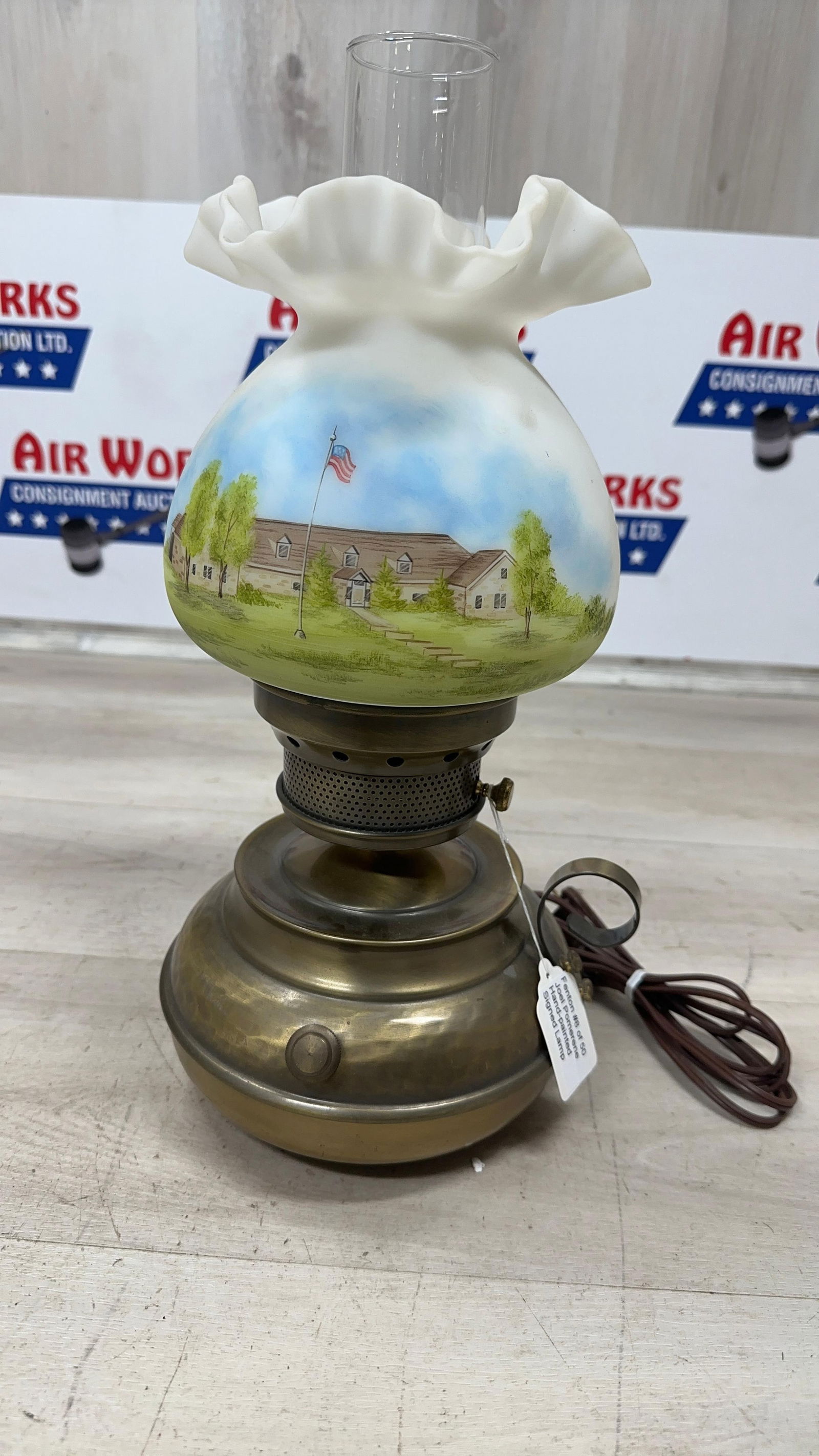 FENTON JOEL POMERENE HANDPAINTED LAMP 8/50: Load-out Pick up for all online purchases for Antiques & collectibles is Monday, Tuesday, Wednesday, February 23rd, 24th, 25th At our shipper's location. We do offer shipping on all items shippable