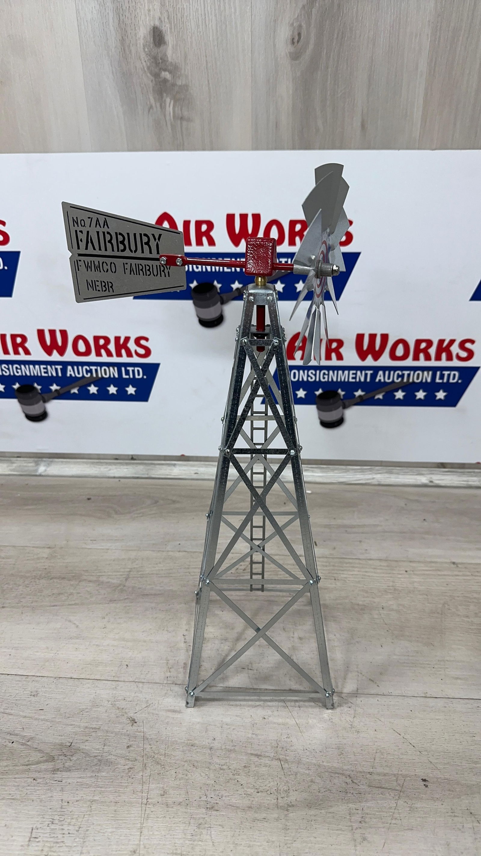 METAL WINDMILL MODEL. FAIRBURY: Load-out Pick up for all online purchases for Antiques & collectibles is Monday, Tuesday, Wednesday, February 23rd, 24th, 25th At our shipper's location. We do offer shipping on all items shippable wi