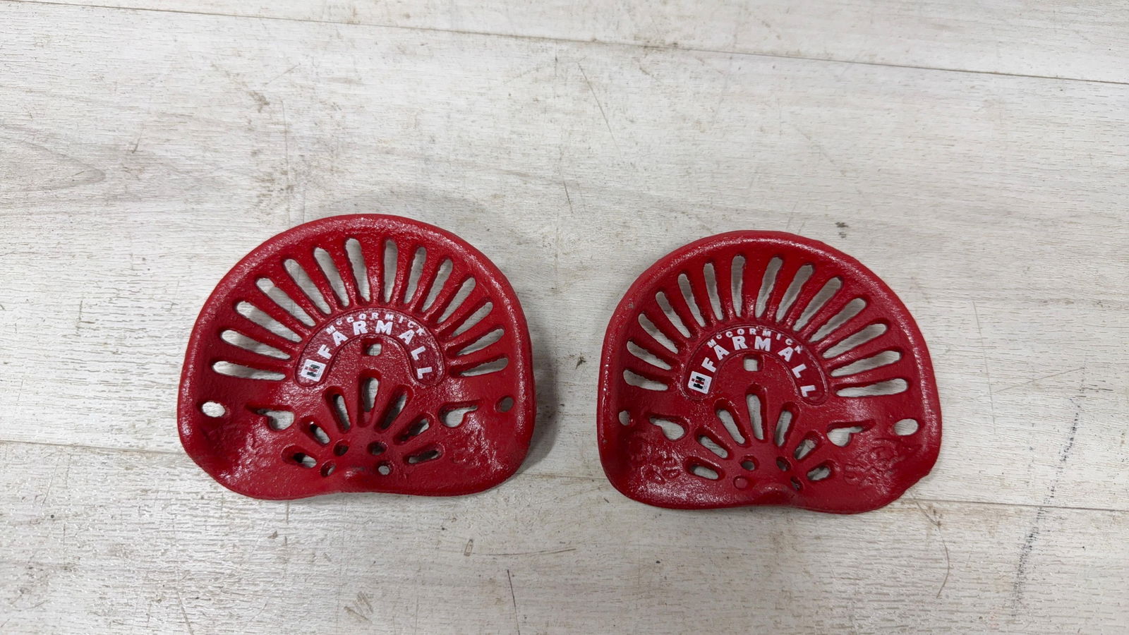 PAIR OF FARMALL TOY TRACTOR SEATS: Load-out Pick up for all online purchases for Antiques & collectibles is Monday, Tuesday, Wednesday, February 23rd, 24th, 25th At our shipper's location. We do offer shipping on all items shippable