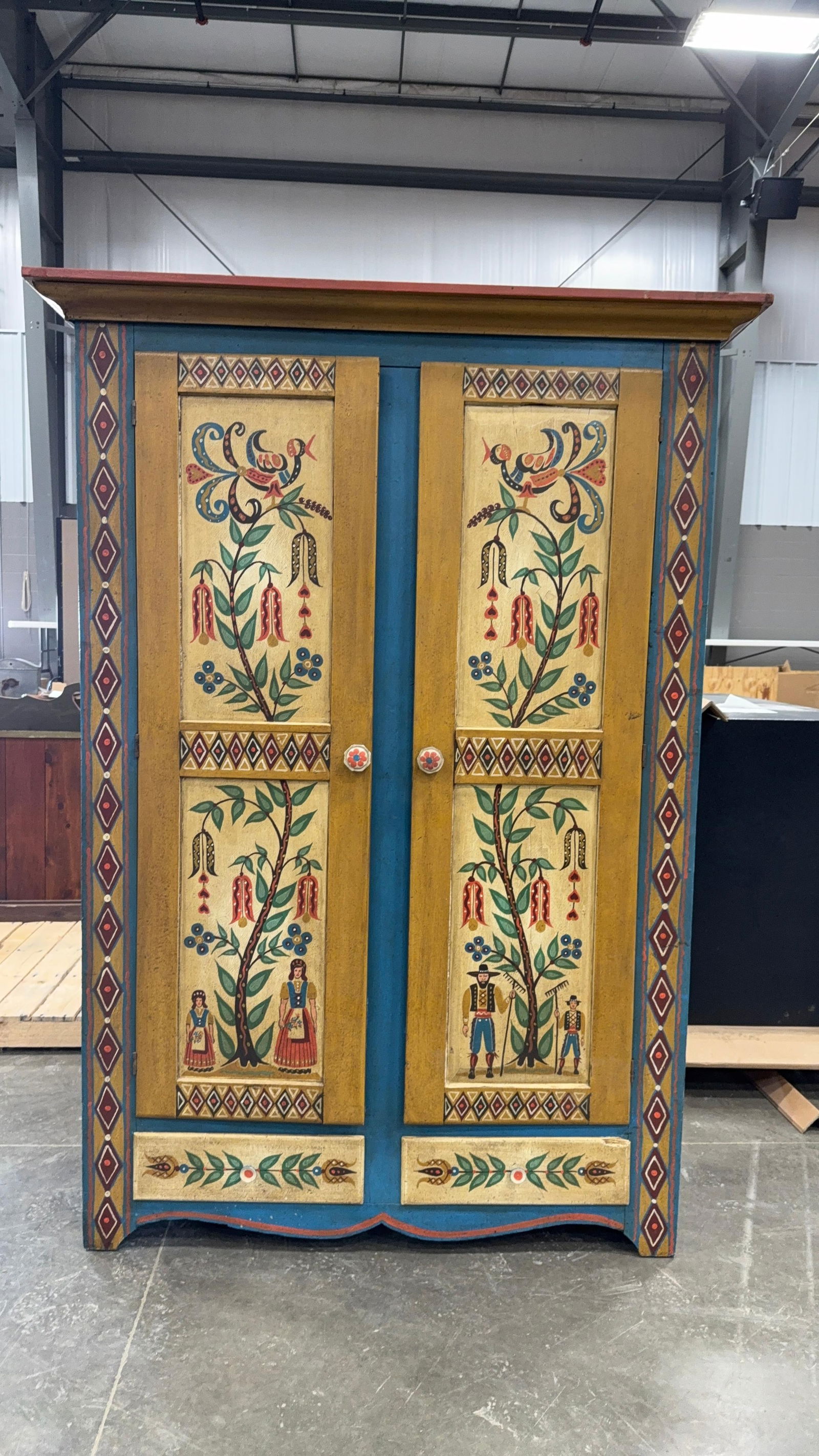 LARGE PRIMITIVE PAINTED CABINET PAINTED BY HEINZ GAUGEL (1 of 16)