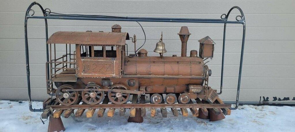 METAL HANGING RAILROAD LIGHT. 49"W x 22"T x 15"d (1 of 2)